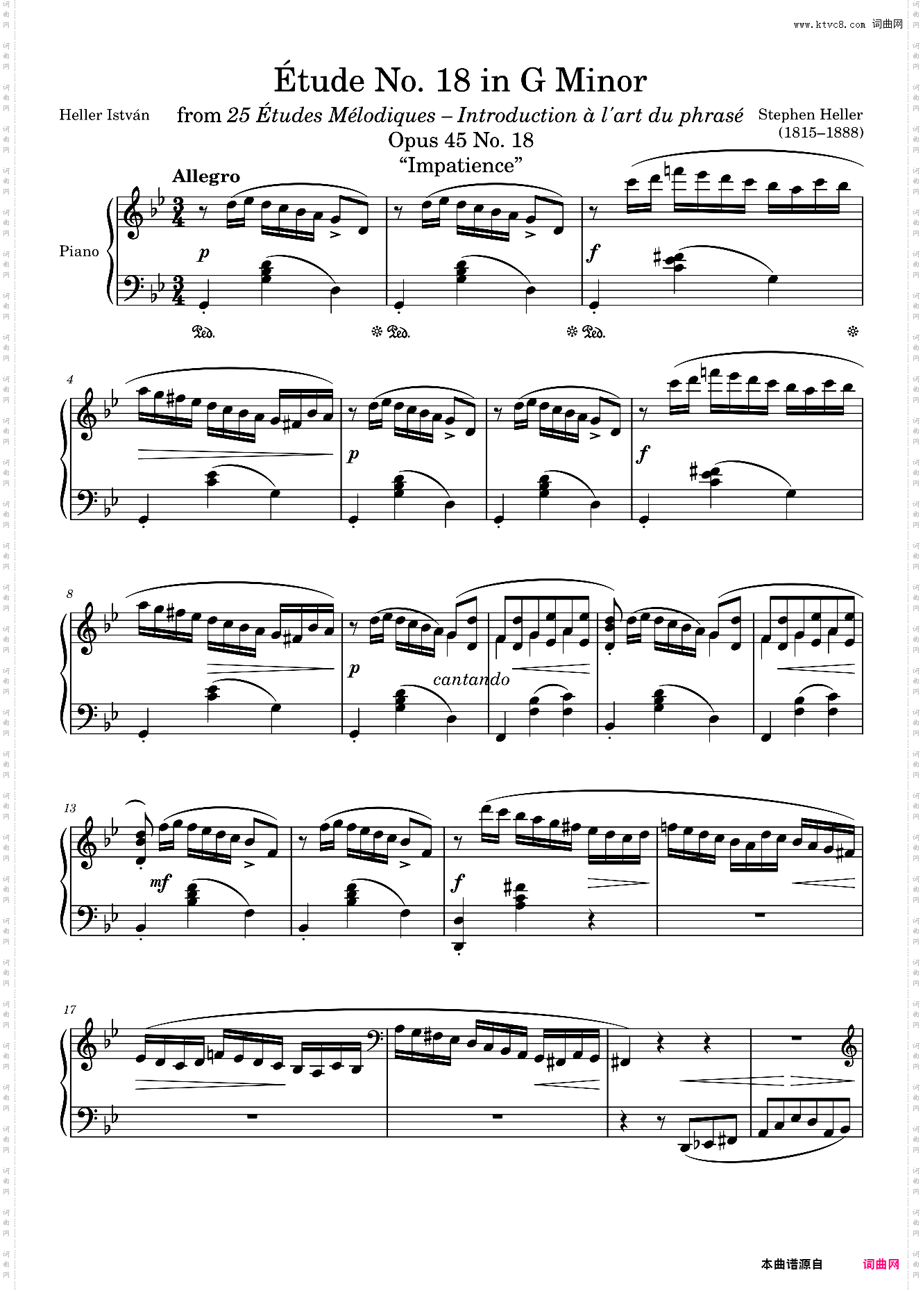 E?tude Opus 45 No· 18 in G Minor – Heller