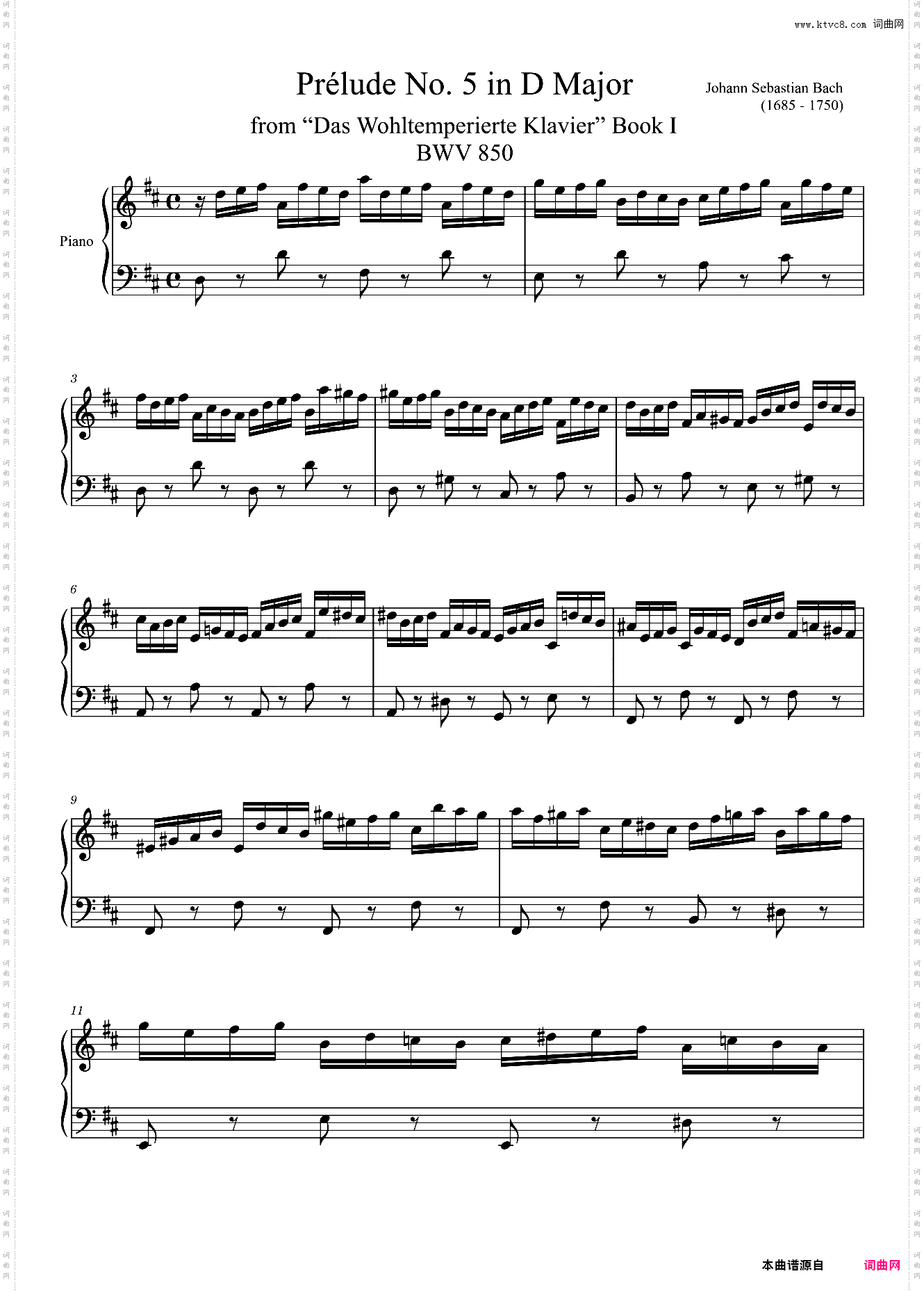 十二平均律 Prélude No· 5 BWV 850 in D Major