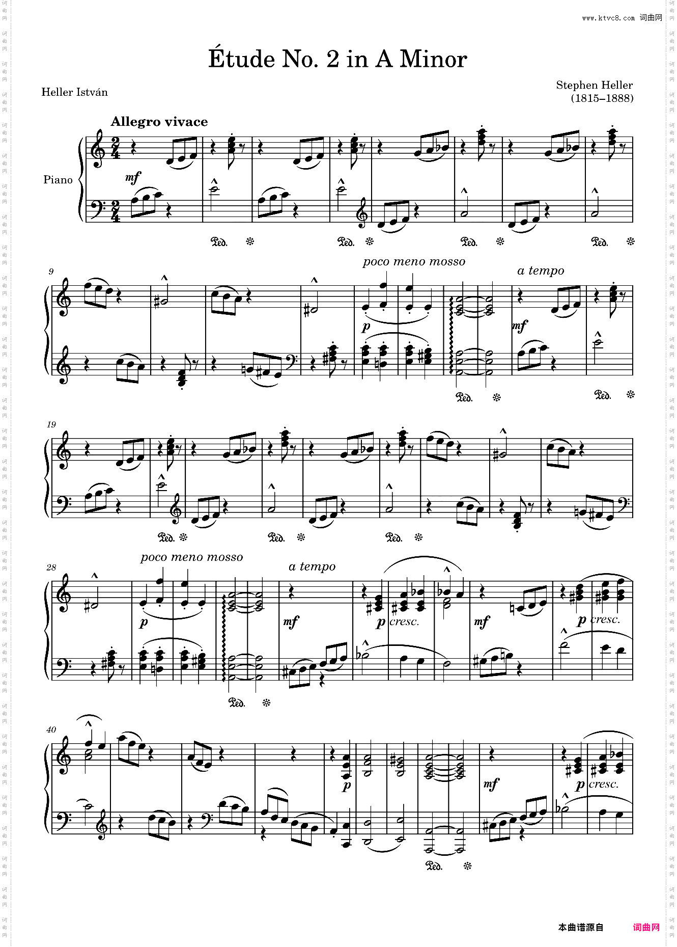 E?tude Opus 45 No· 2 in A Minor – Heller