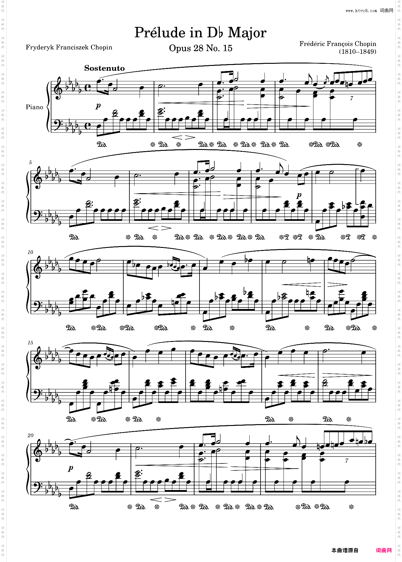 肖邦降D大调前奏曲 Prélude Opus 28 No· 15 in D? Major – Chopin