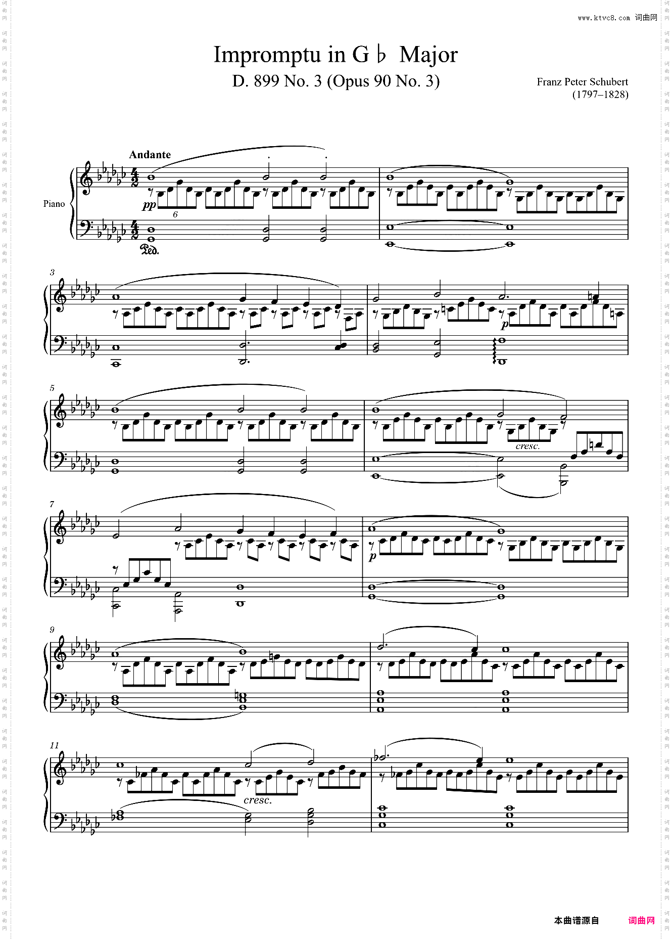 舒伯特降G大调即兴曲 Impromptu D· 899 No· 3 in G? Major