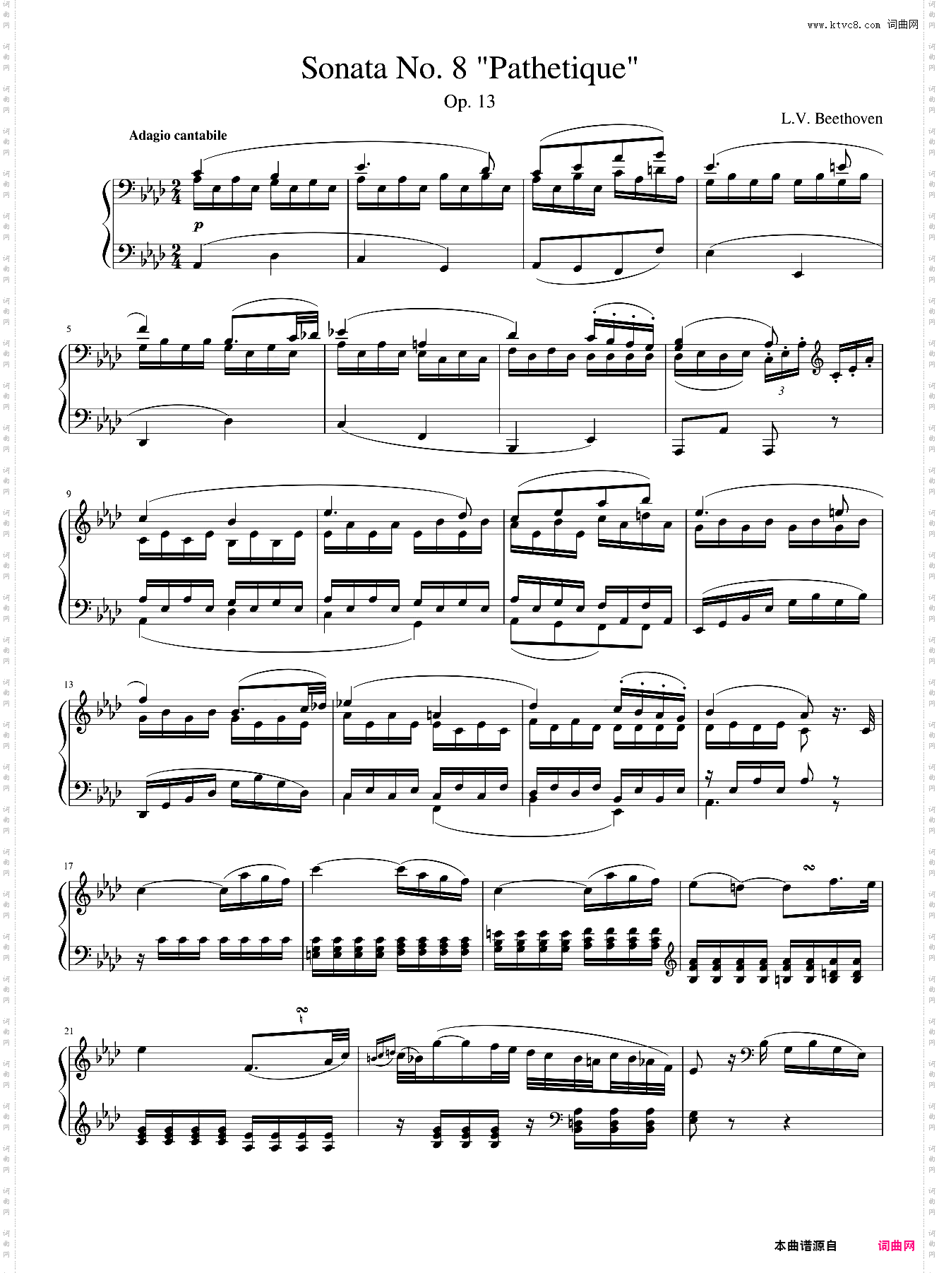 贝多芬 悲怆Beethoven - Piano Sonata No· 8 Pathetique in C Minor, Op· 13, II· Adagio cantabile