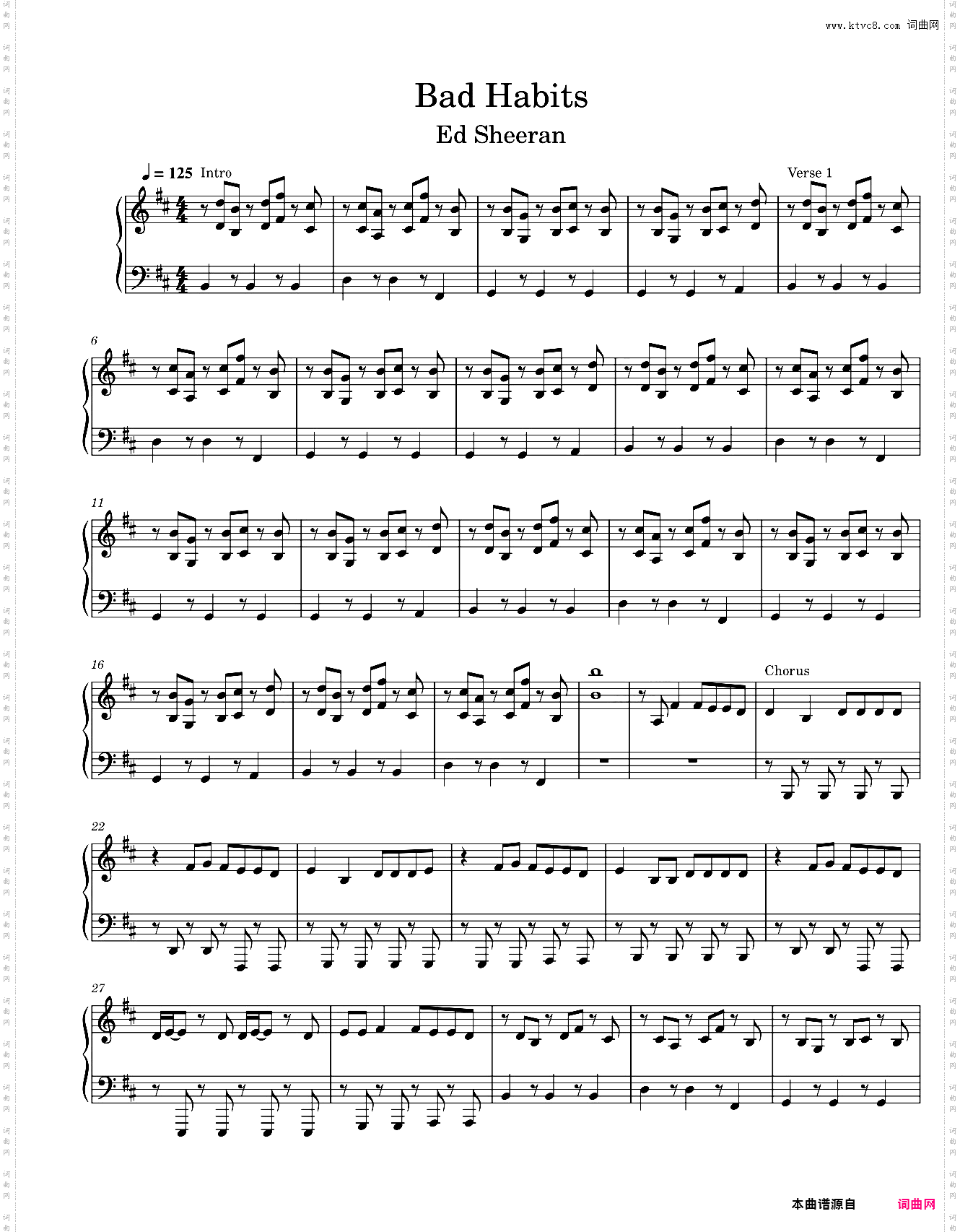 Bad Habits-Ed Sheeran Piano