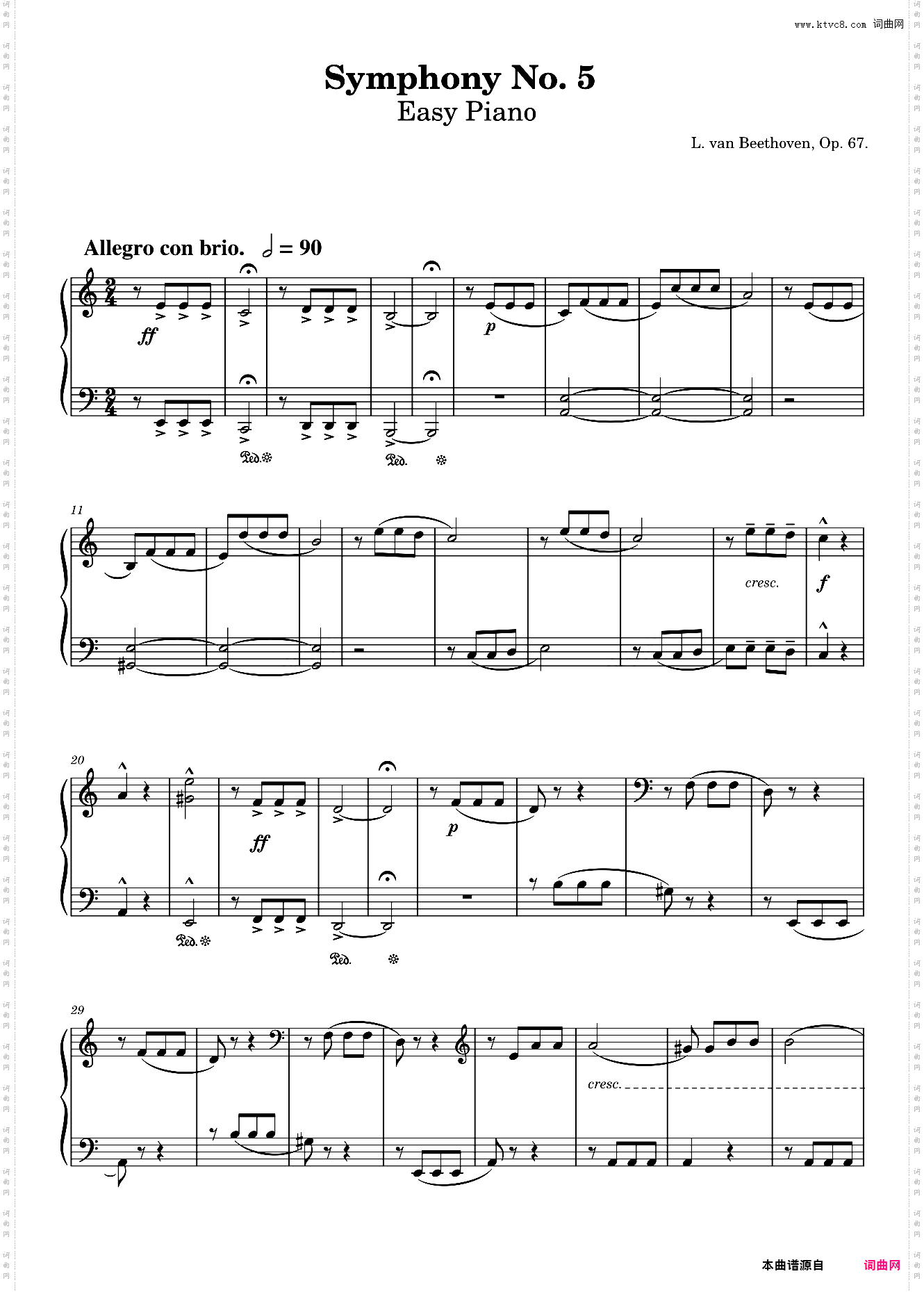 命运 贝多芬第五交响曲 钢琴版Symphony No· 5 Beethoven Easy Piano