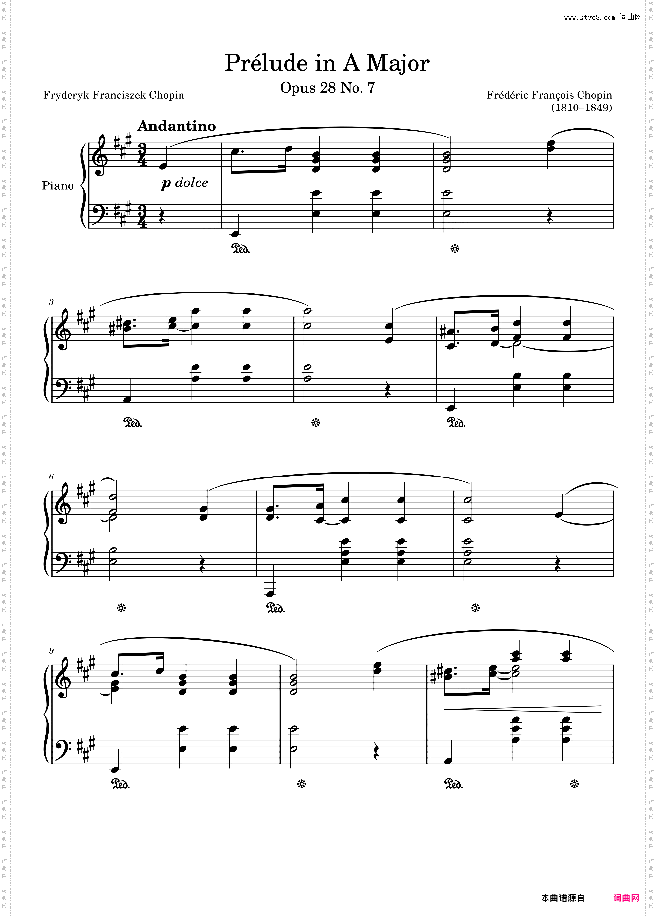 肖邦 A大调前奏曲 Prélude Opus 28 No· 7 in A Major – Chopin