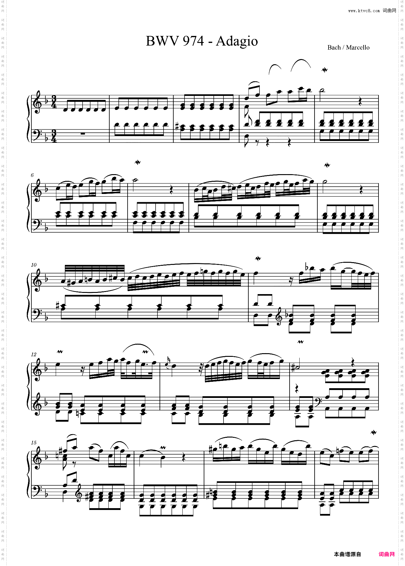巴赫 d小调协奏曲 BWV 974 - Adagio BWV 974 - Adagio