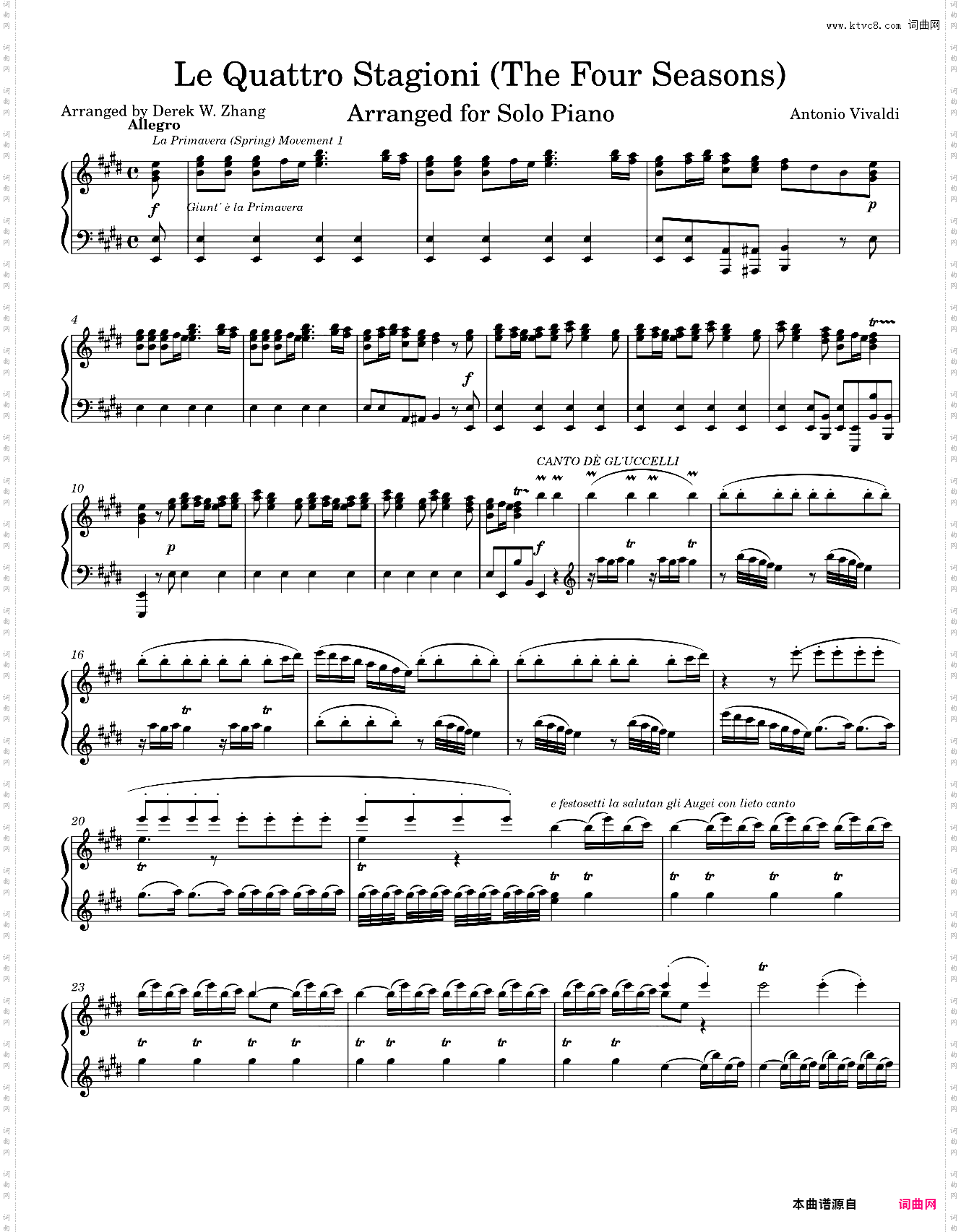 维瓦尔第-四季 春The Four Seasons Complete Piano Transcription
