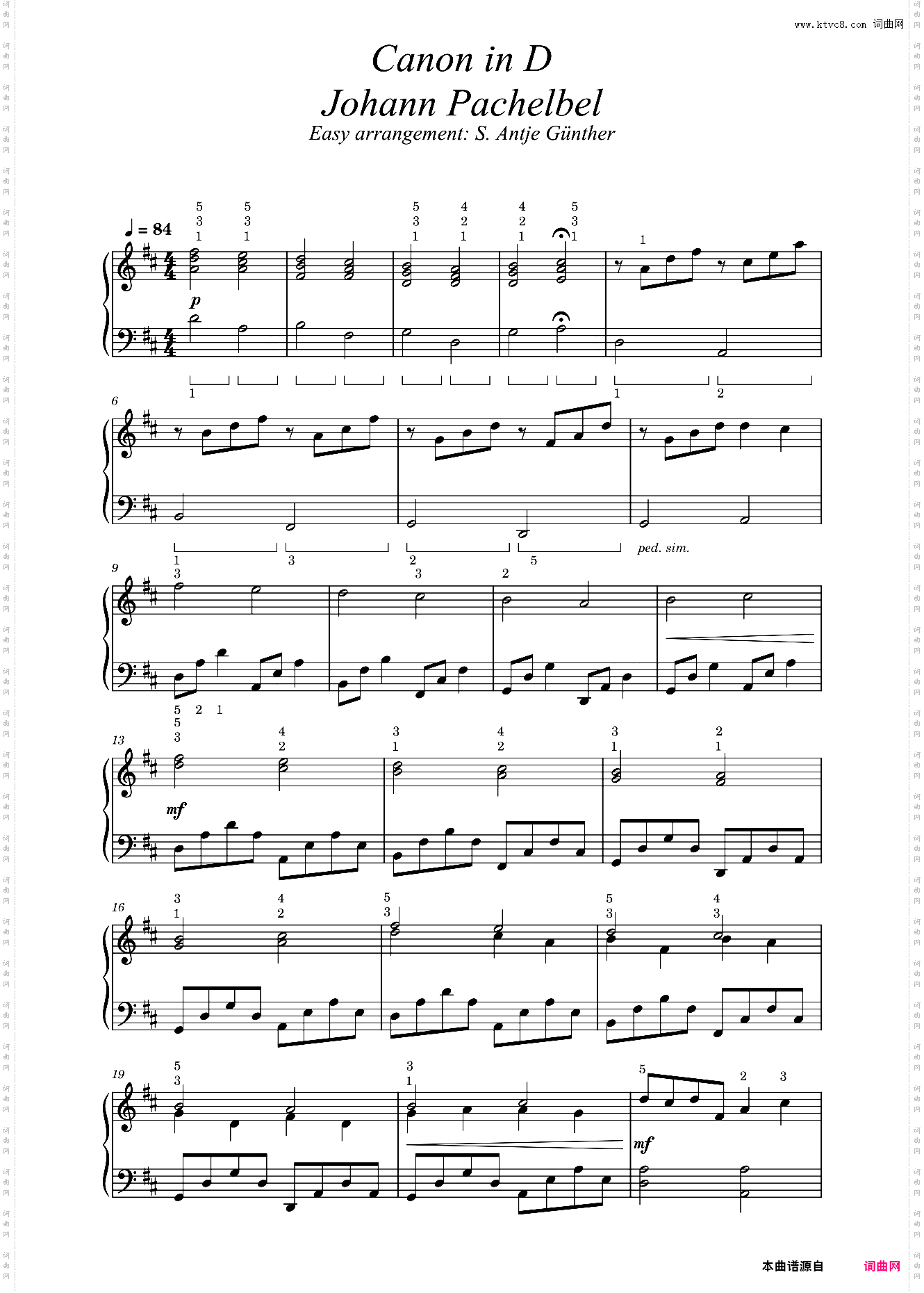 卡农 Johann Pachelbel - Canon in D - easy piano