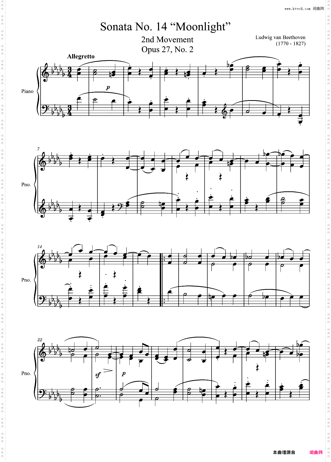 贝多芬月光奏鸣曲第二乐章Sonata No· 14 “Moonlight” 2nd Movement