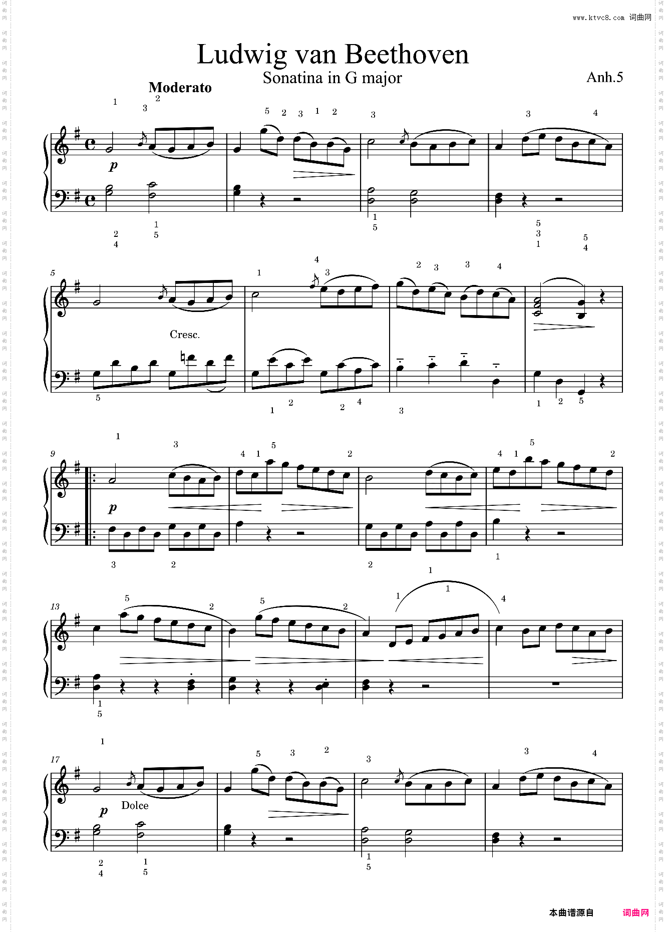 G大调小奏鸣曲 贝多芬 Sonatina in G Beethoven Anh·5 No·1 Beethoven
