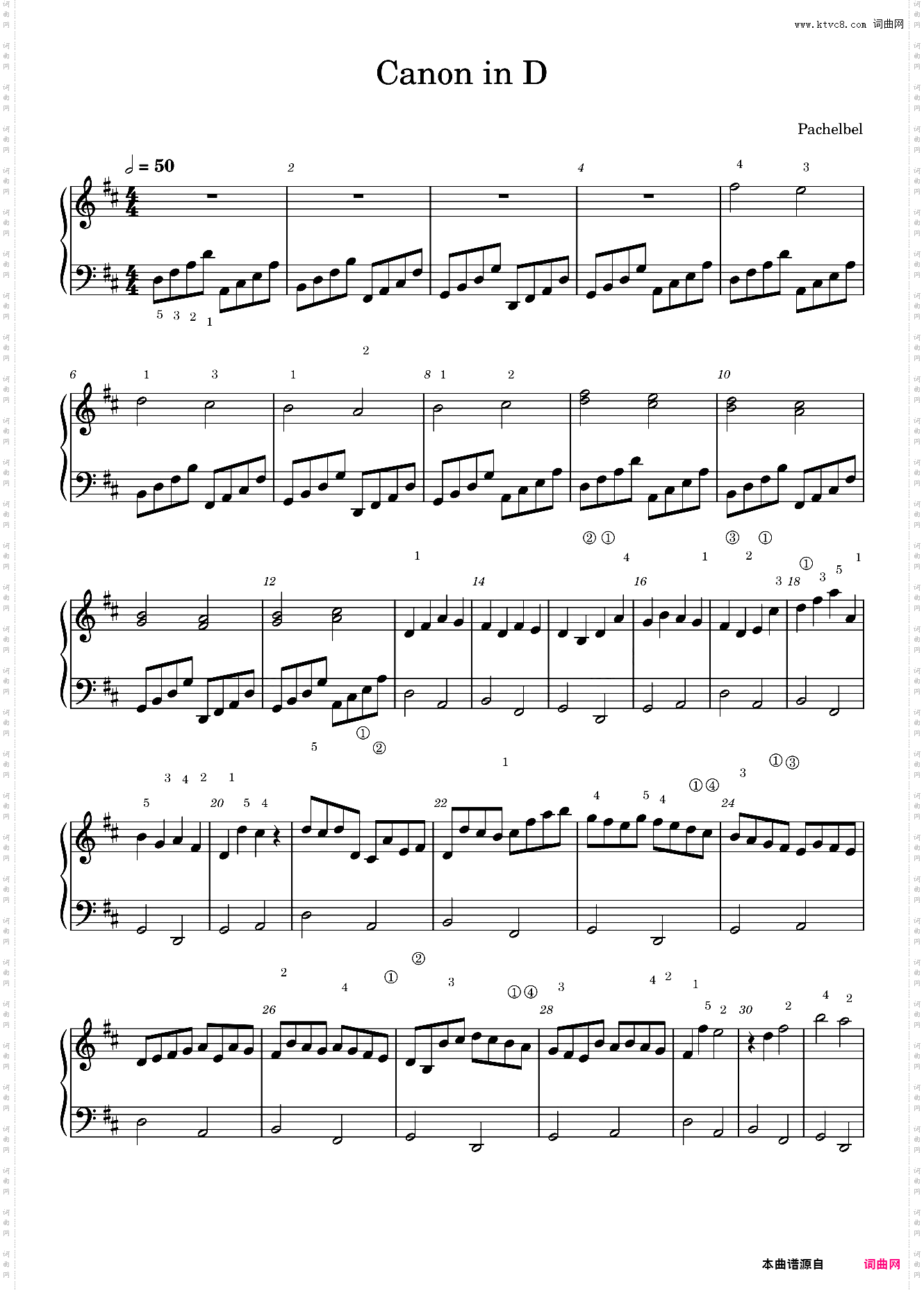 D大调卡农 钢琴版Canon in D easy