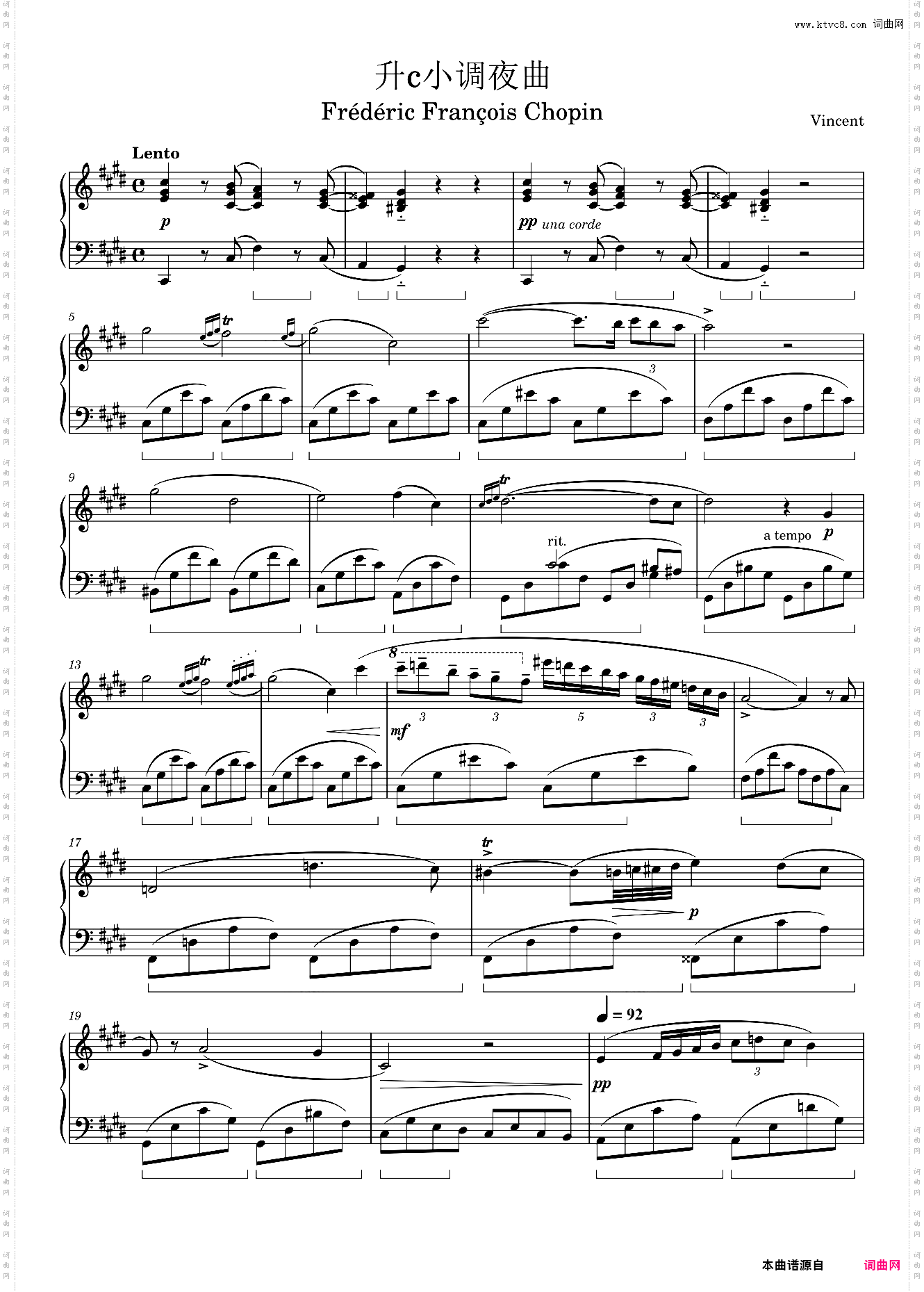 升c小调夜曲 Chopin - Nocturne No· 20 in C Sharp Minor, Op· posth
