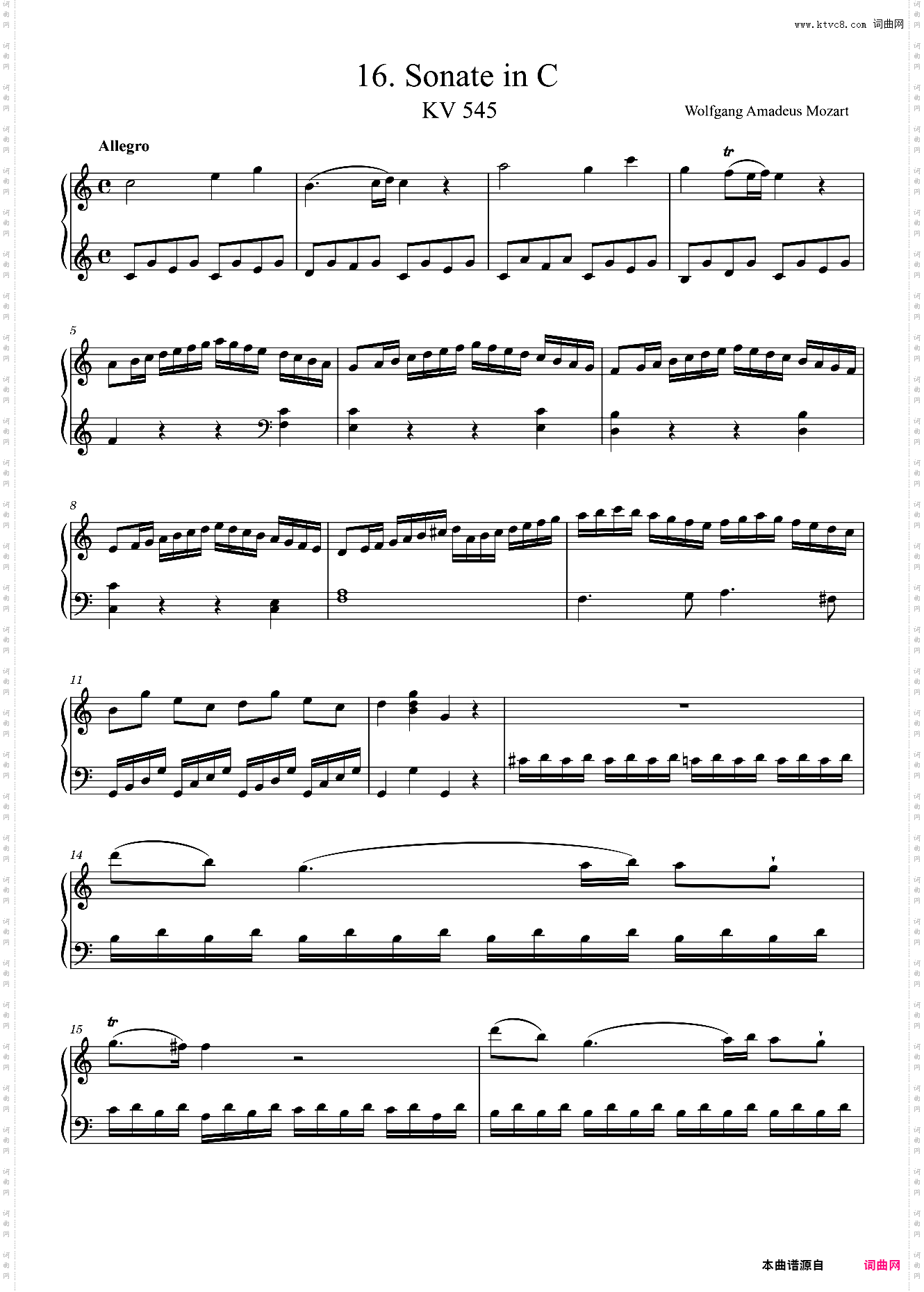 莫扎特C大调奏鸣曲 Mozart - Piano Sonata No· 16 - Allegro