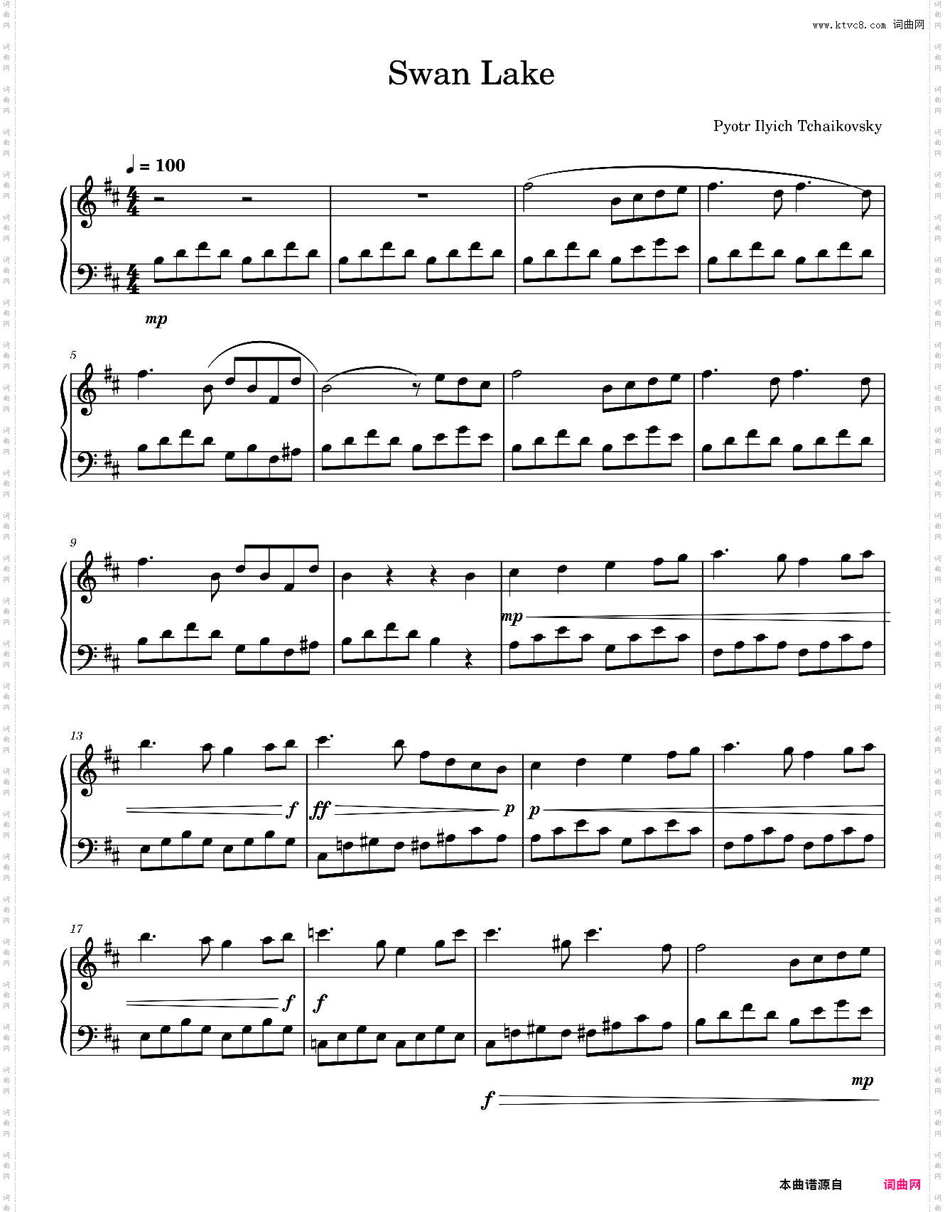 天鹅湖 主题-柴科夫斯基 钢琴 Swan Lake Theme - Tchaikovsky