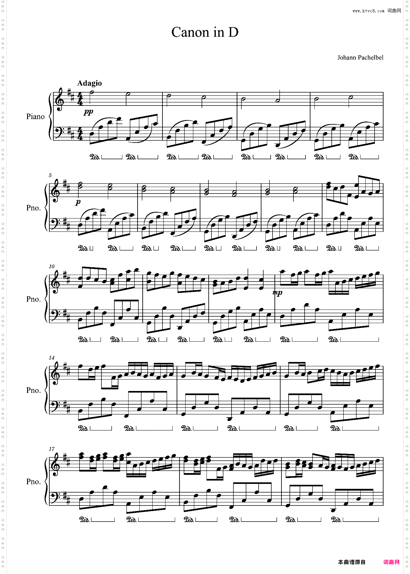 卡农 钢琴版 Canon in D