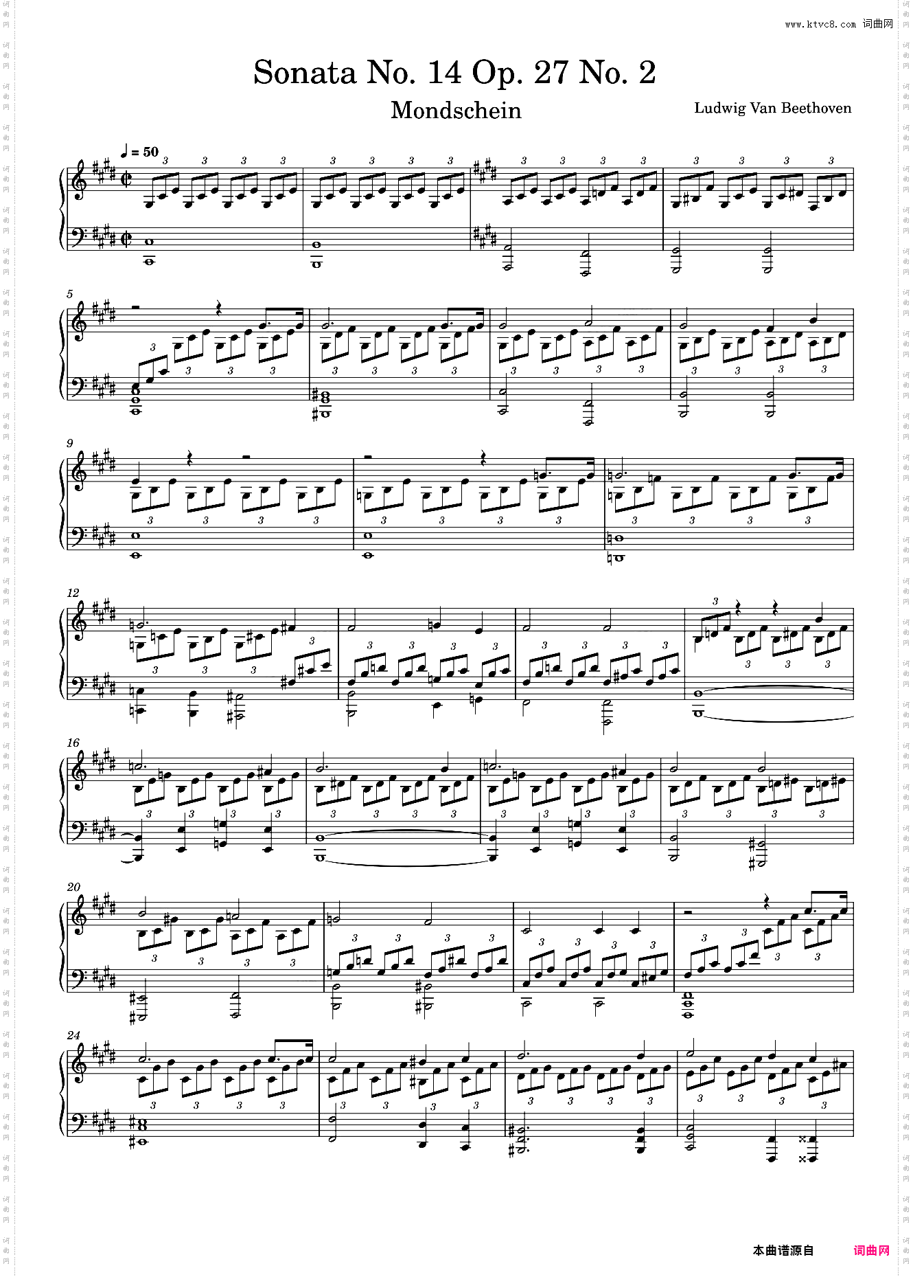 贝多芬《月光奏鸣曲》钢琴谱 Sonata No· 14 ·