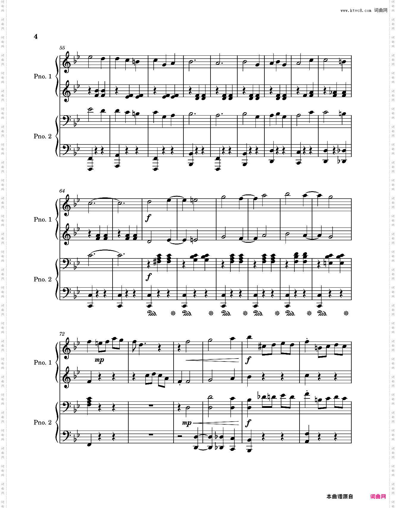 睡美人圆舞曲-四手联弹-钢琴谱-柴可夫斯基-Sleeping Beauty Waltz-Op·66-拉赫玛尼诺夫-改编