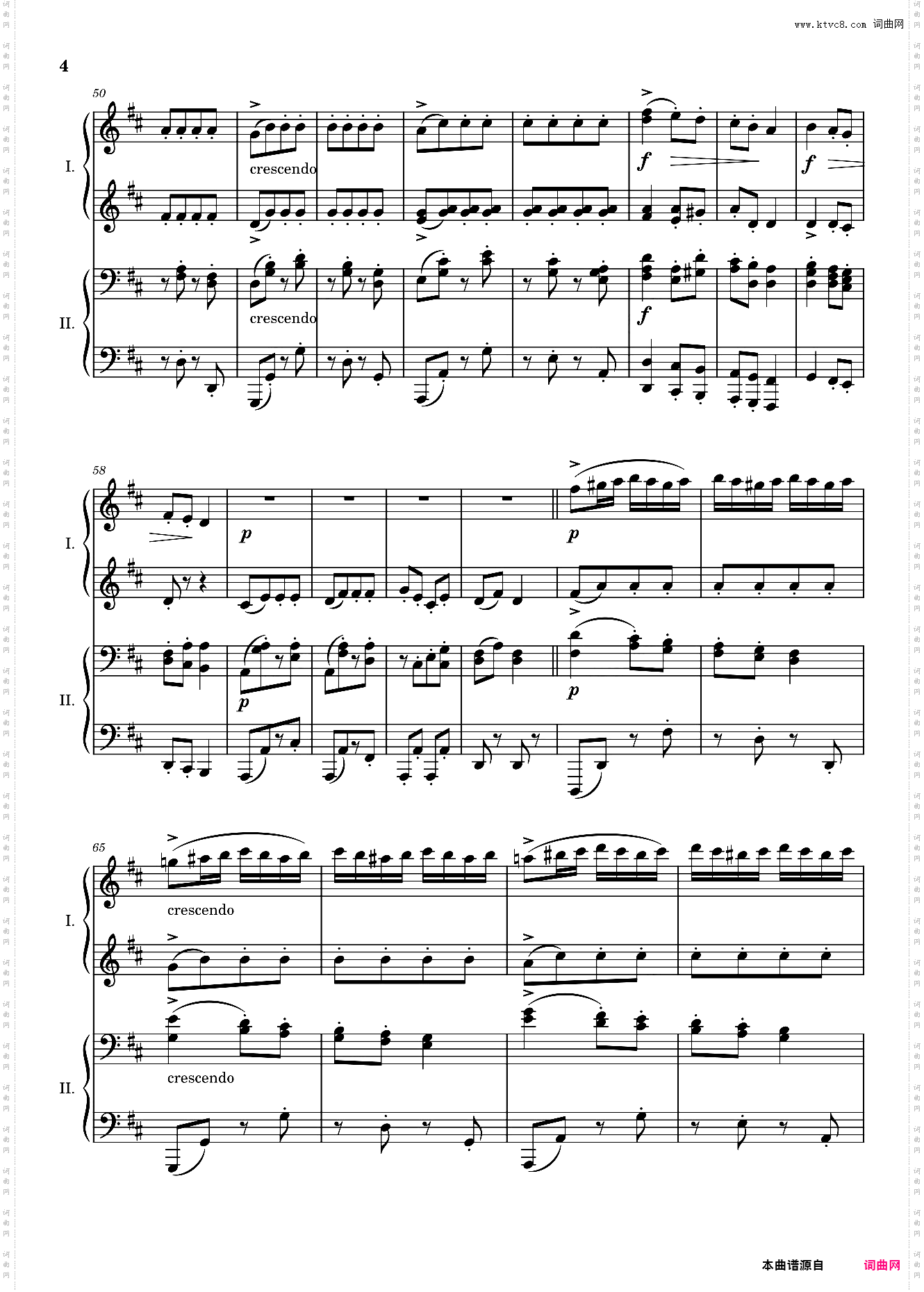 匈牙利舞曲-第二号-四手联弹-勃拉姆斯-2号-钢琴谱-WoO 1-No·2