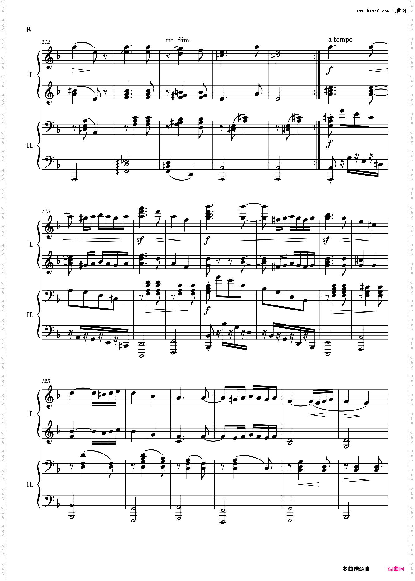 匈牙利舞曲-第二号-四手联弹-勃拉姆斯-2号-钢琴谱-WoO 1-No·2