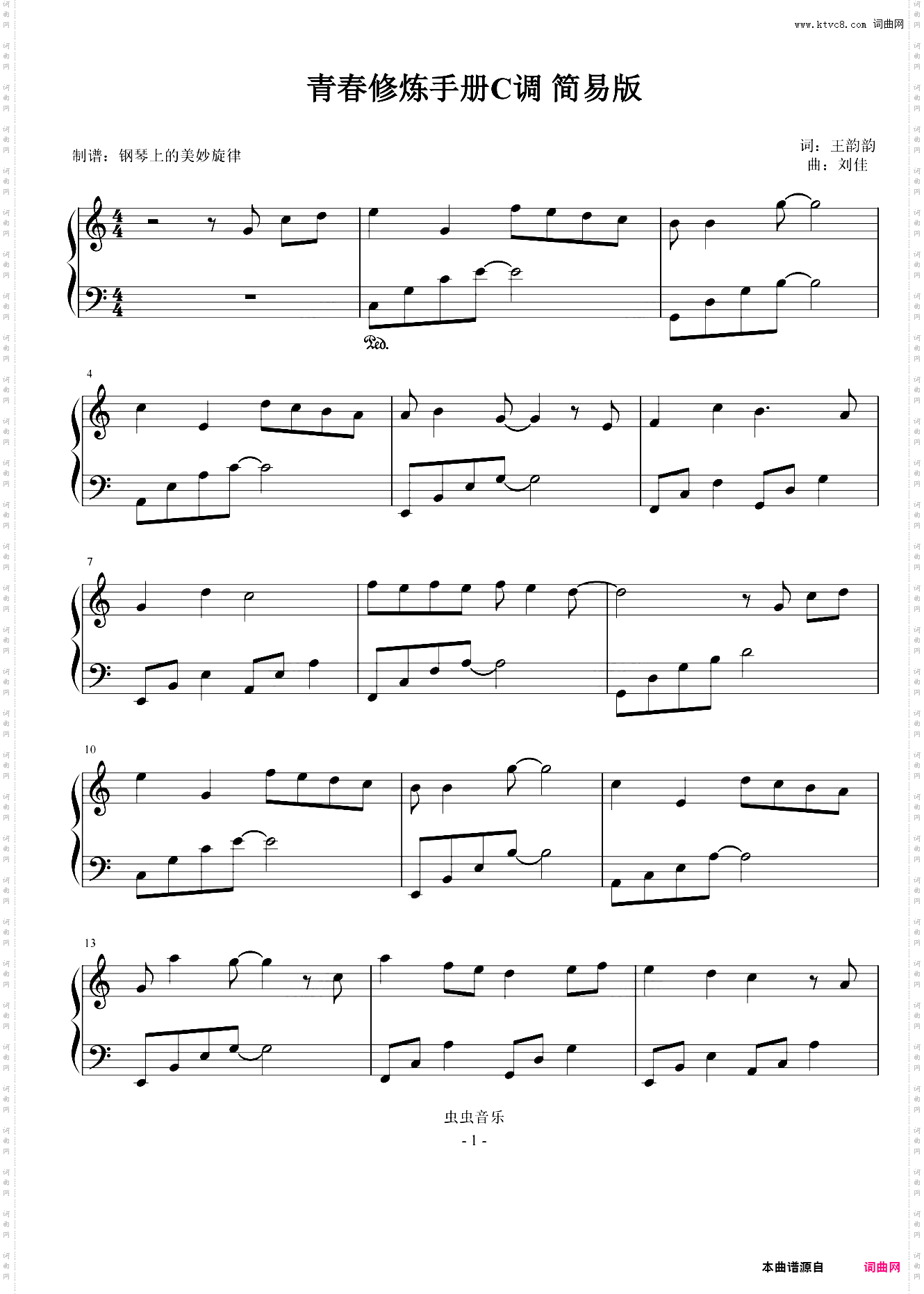 青春修炼手册 C调 抒情简易版