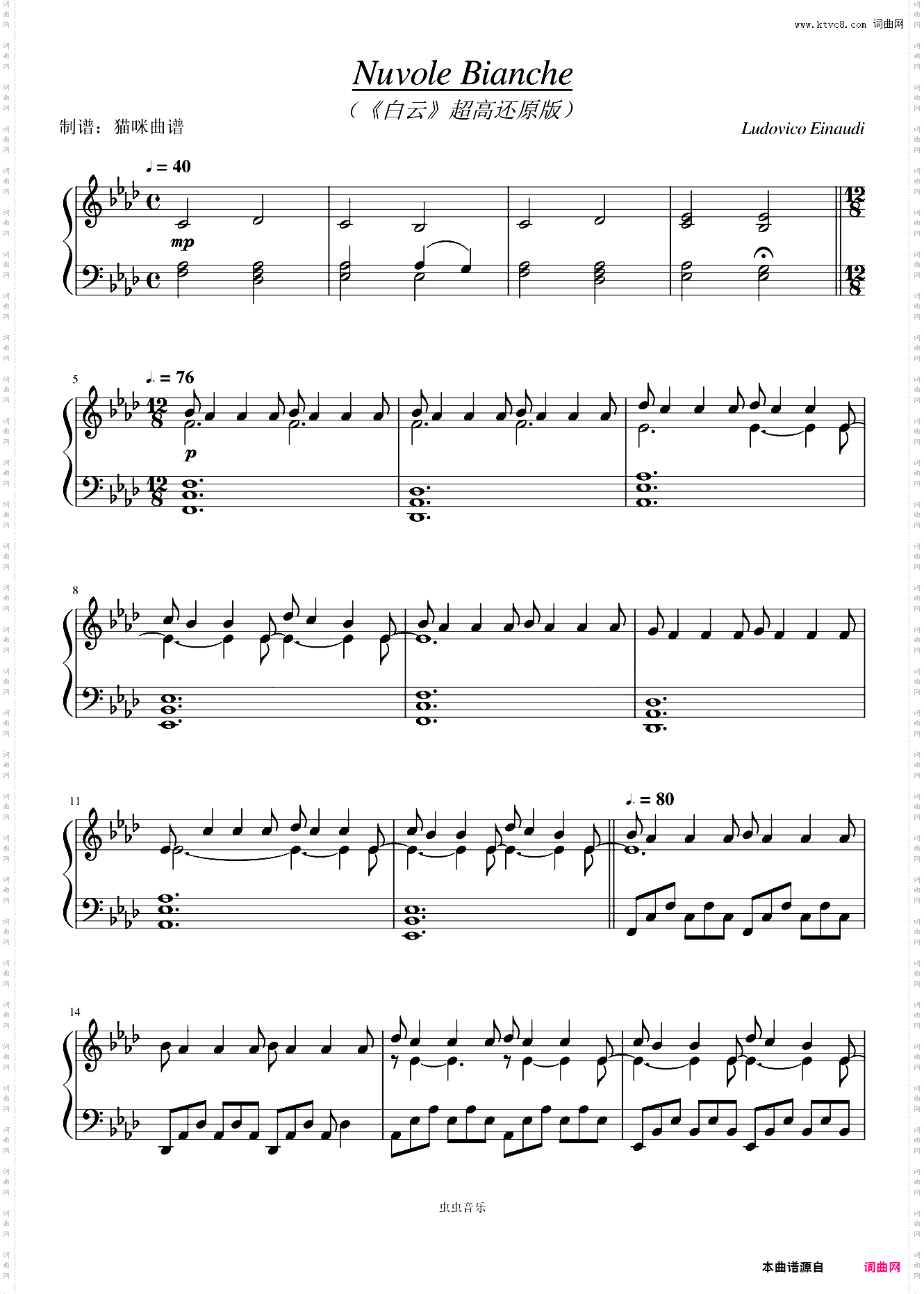 《Nuvole Bianche》超高还原版