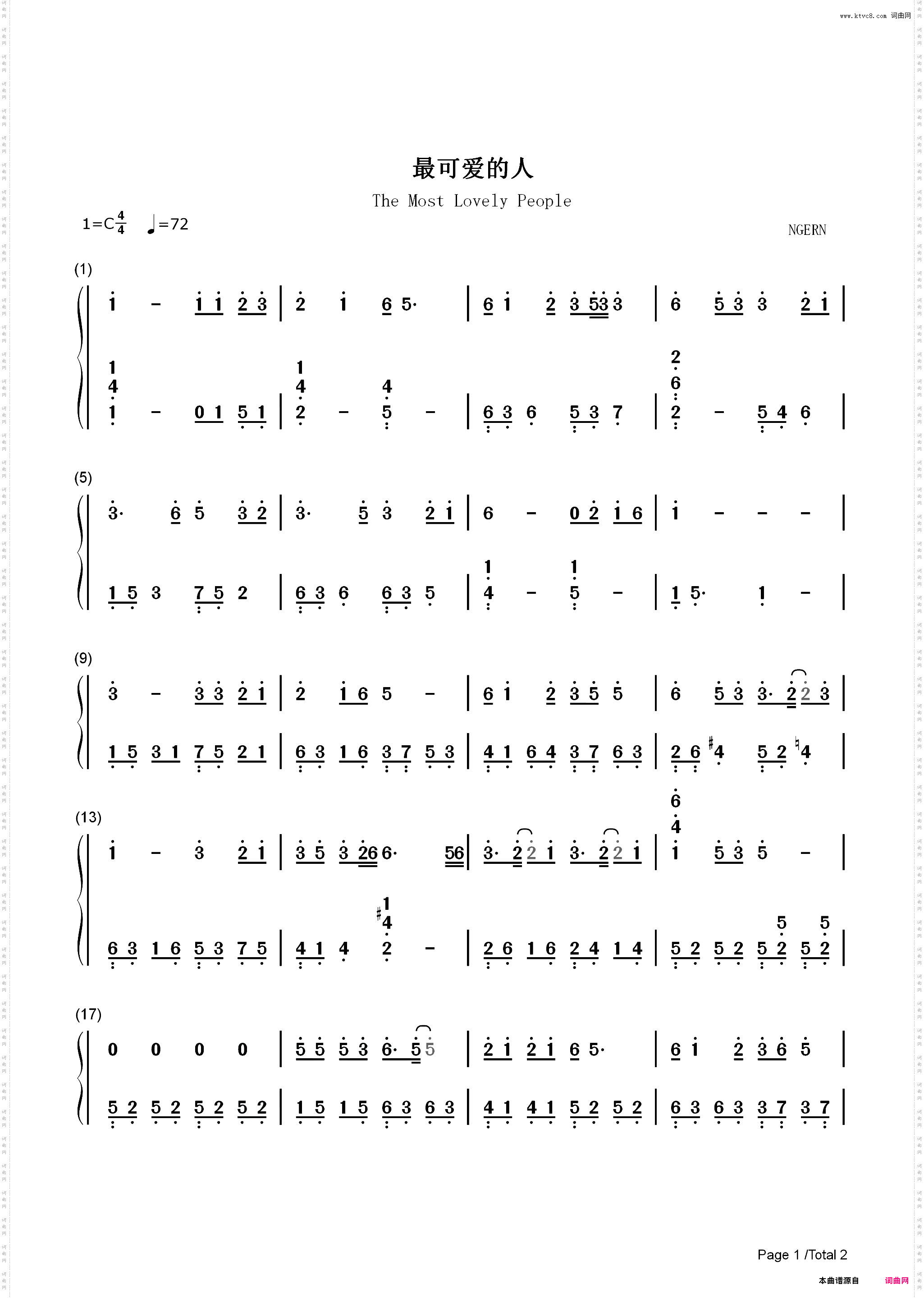 最可爱的人-C调简单版-长津湖主题曲