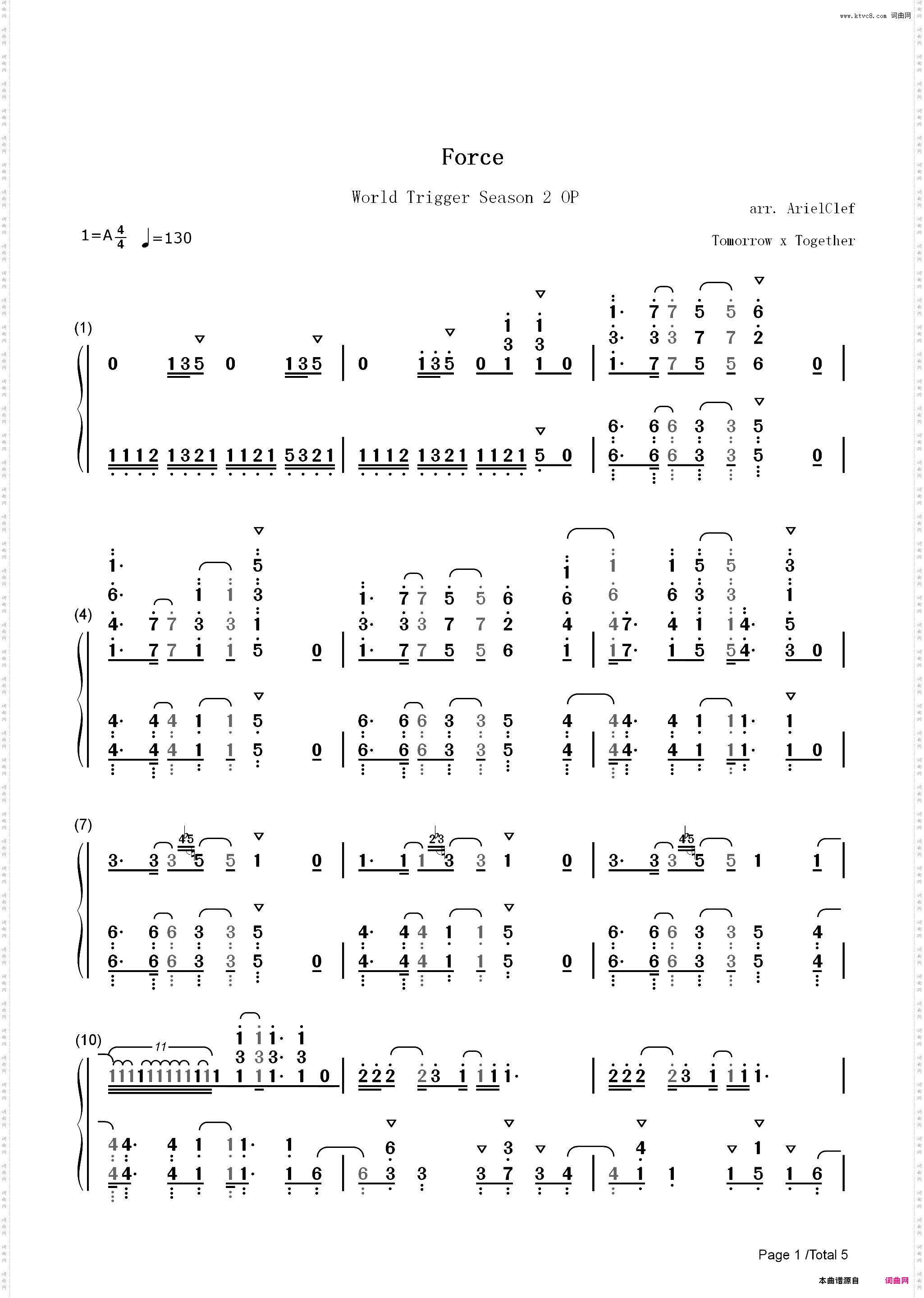 Force-境界触发者第二季片头曲_简谱版