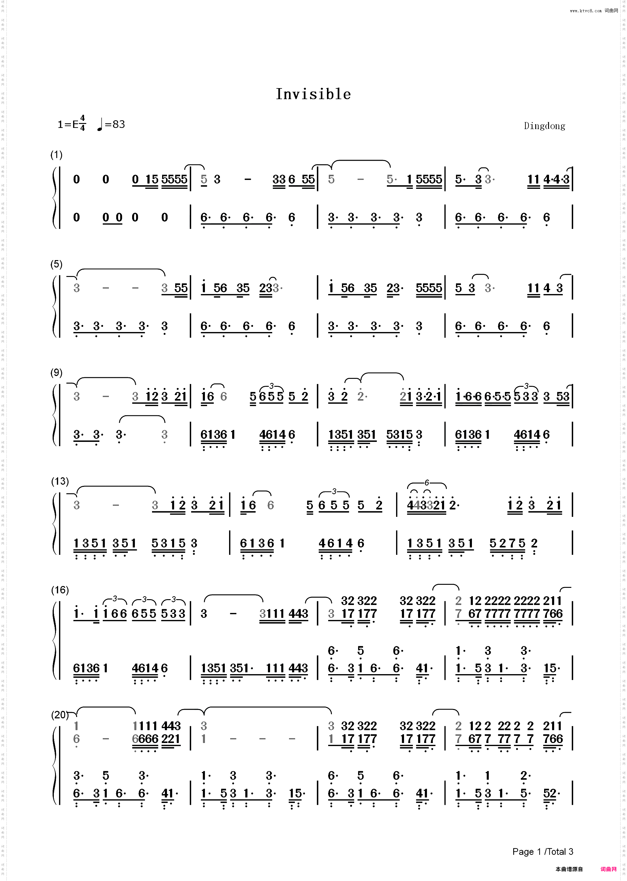 Invisible-Anna Clendening_简谱版