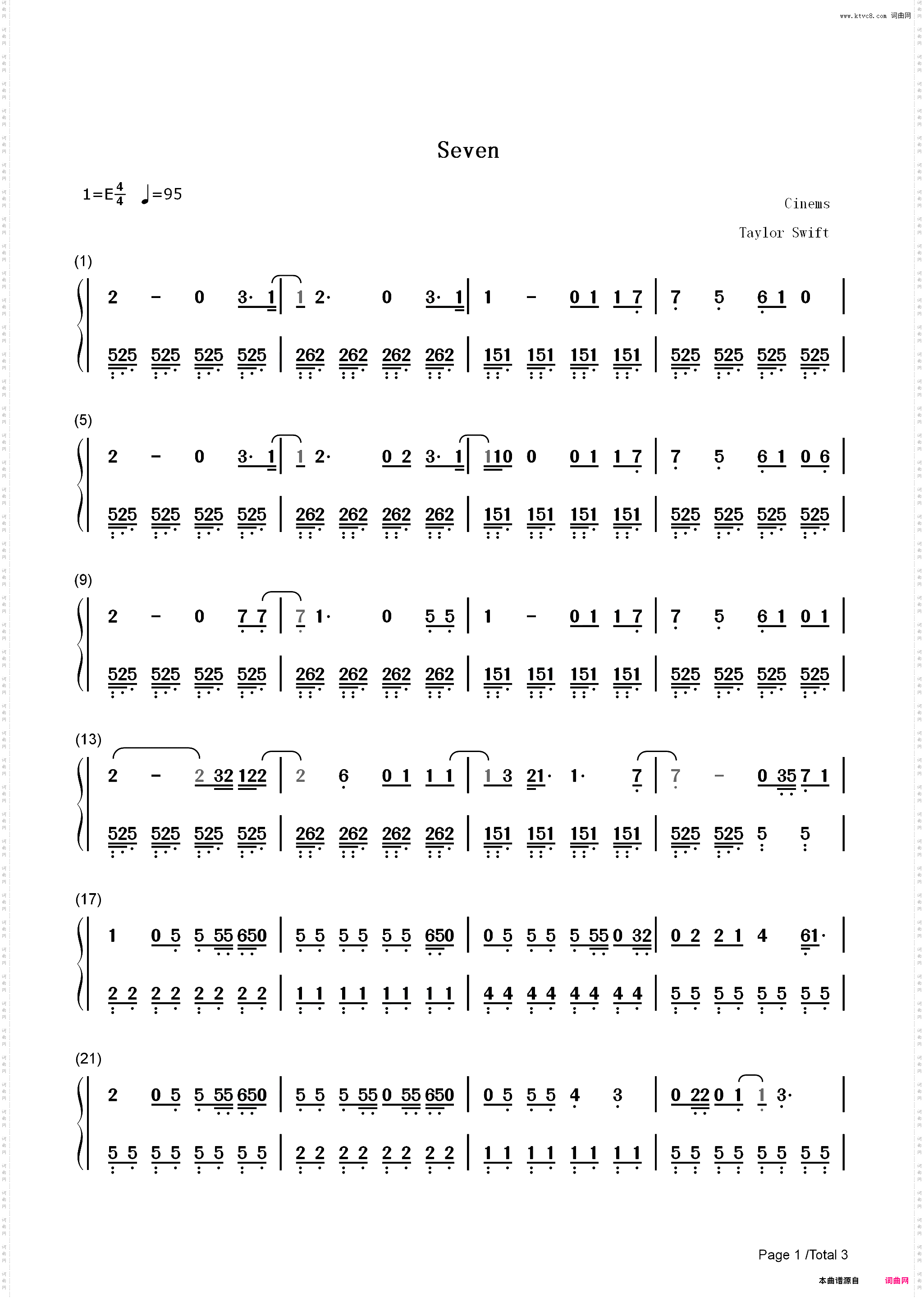 Seven-Taylor Swift_简谱版