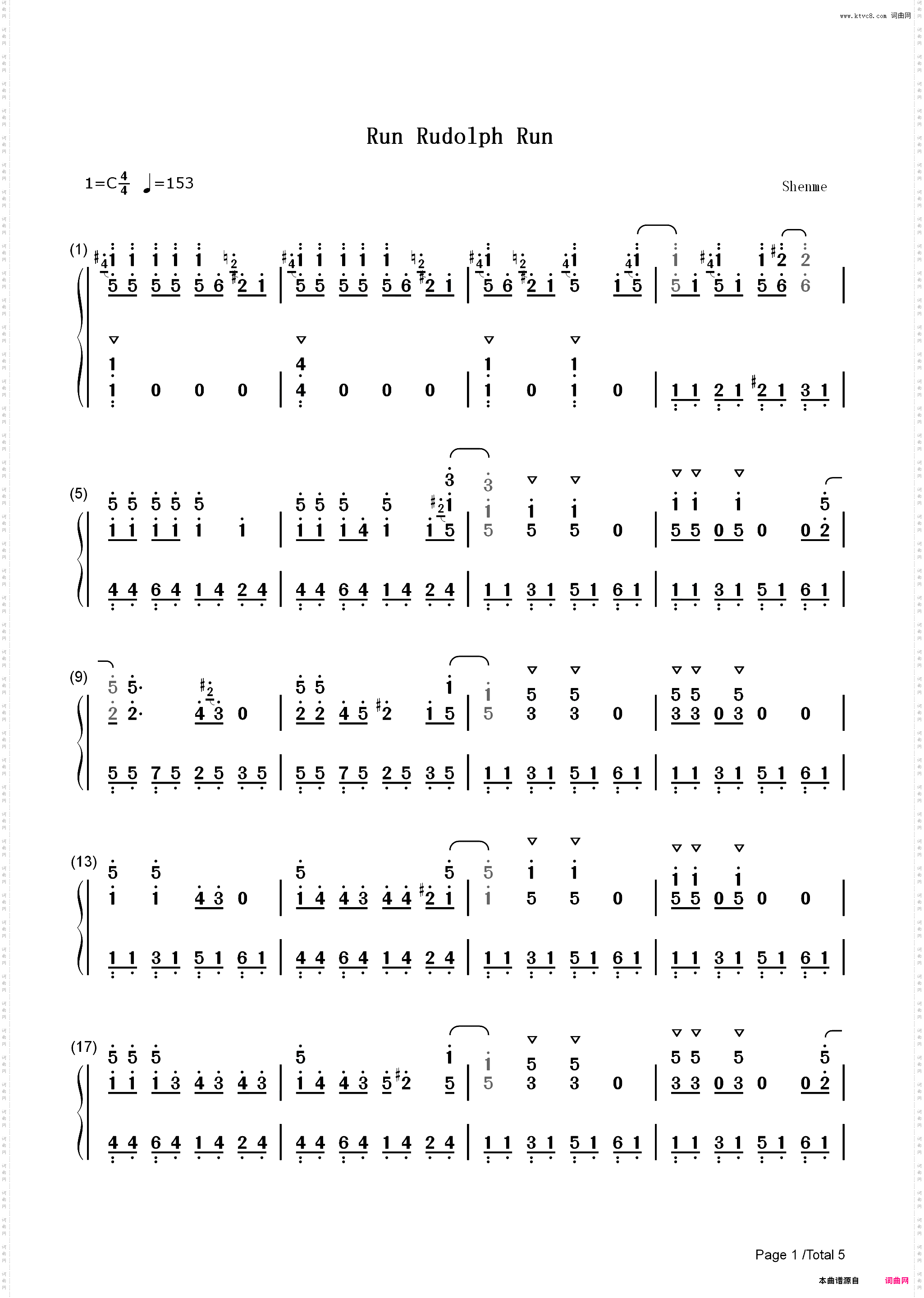 Run Rudolph Run-圣诞歌曲-简单版_简谱版