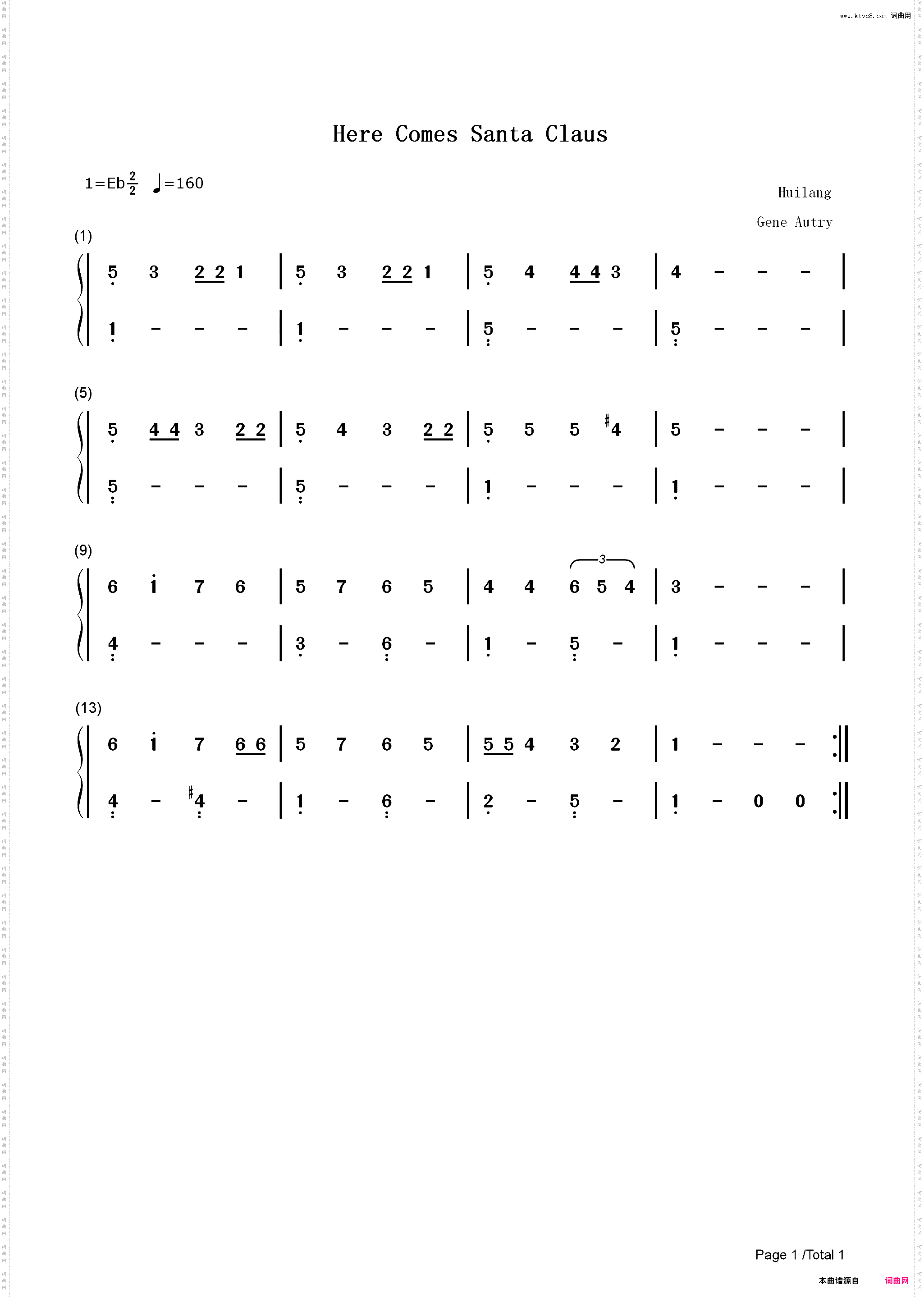 Here Comes Santa Claus-圣诞歌曲-简单版_简谱版