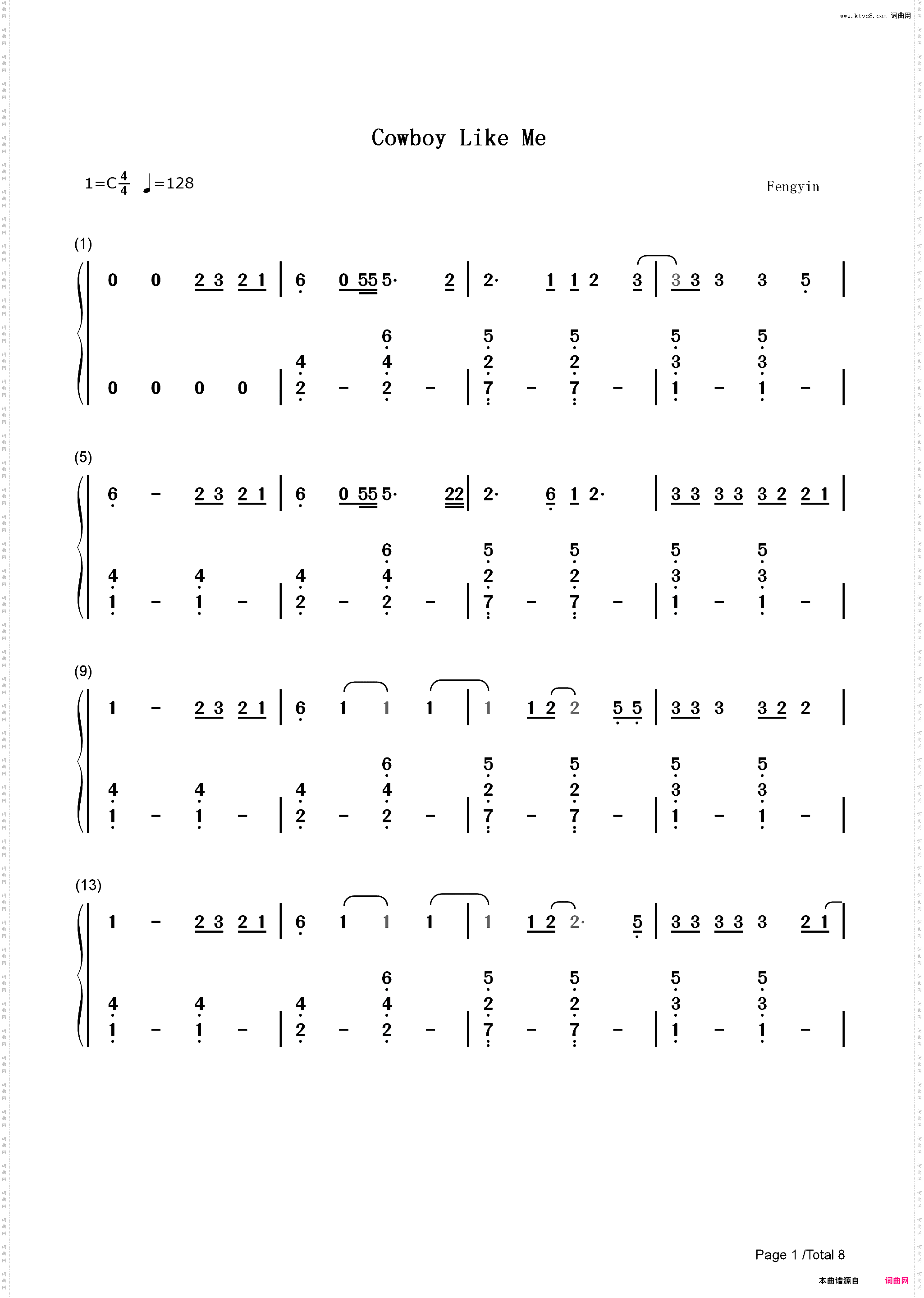 Cowboy Like Me-Taylor Swift_简谱版