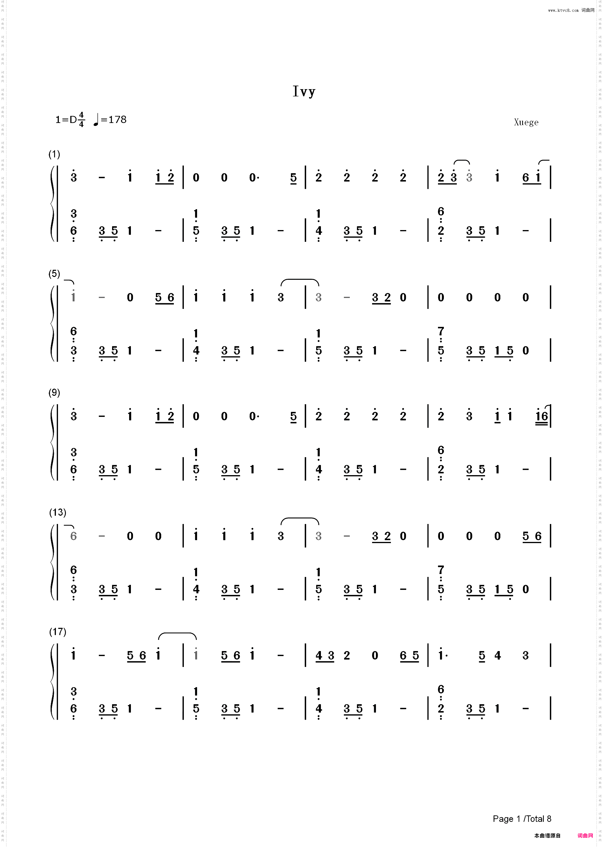 Ivy-Taylor Swift_简谱版