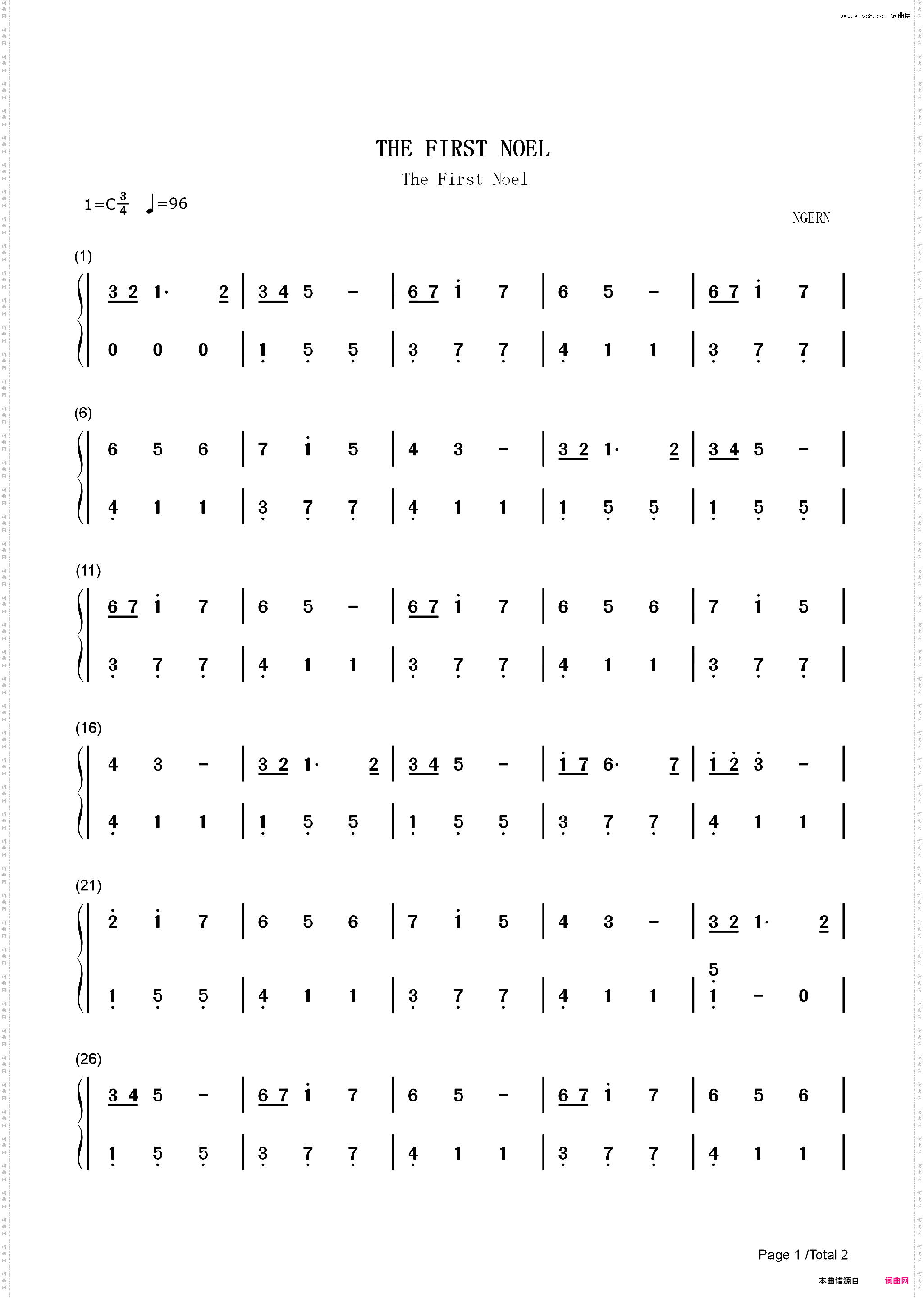 The First Noel-C调简单版-第一个圣诞_简谱版