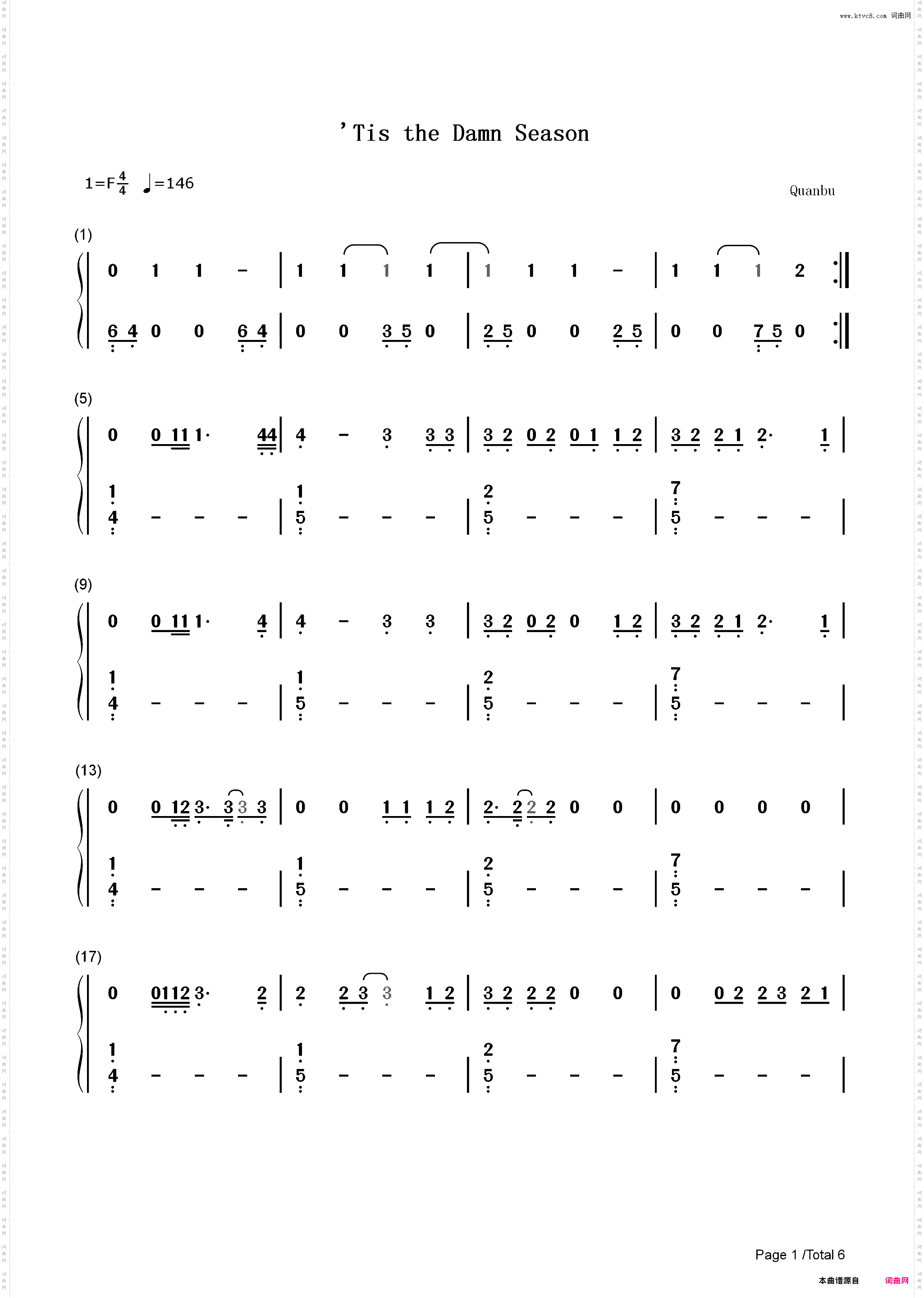 Tis the Damn Season-圣诞歌曲-Taylor Swift_简谱版