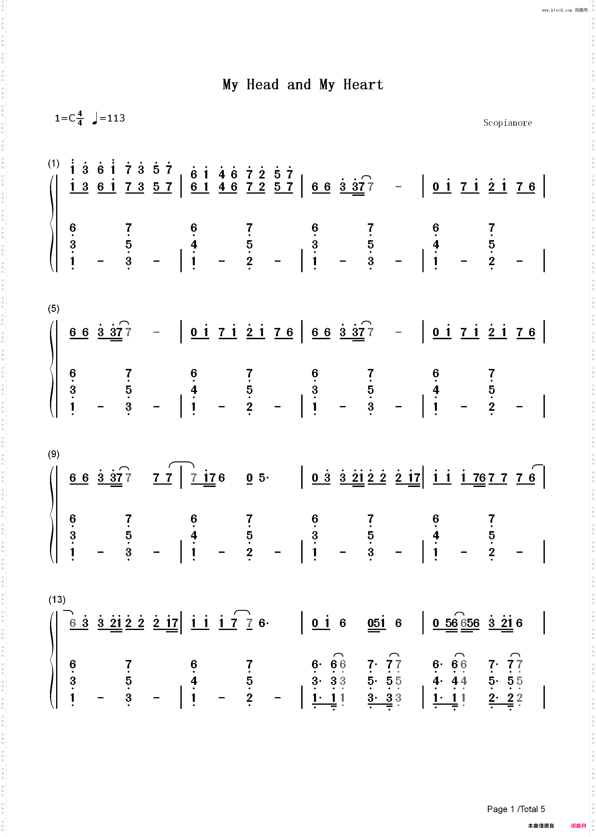 My Head My Heart-Ava Max_简谱版