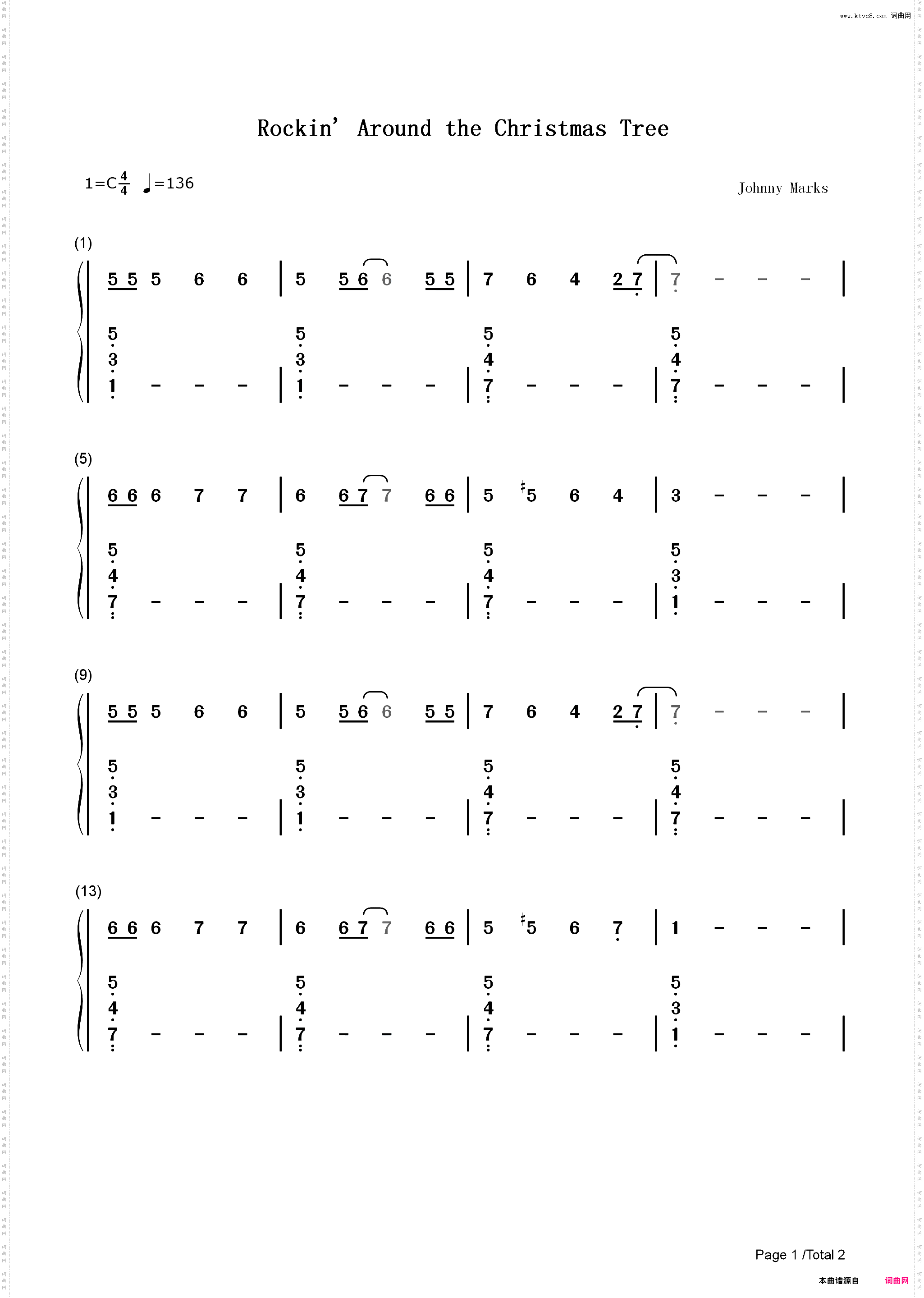 Rockin Around the Christmas Tree-C调简单版-圣诞歌曲_简谱版