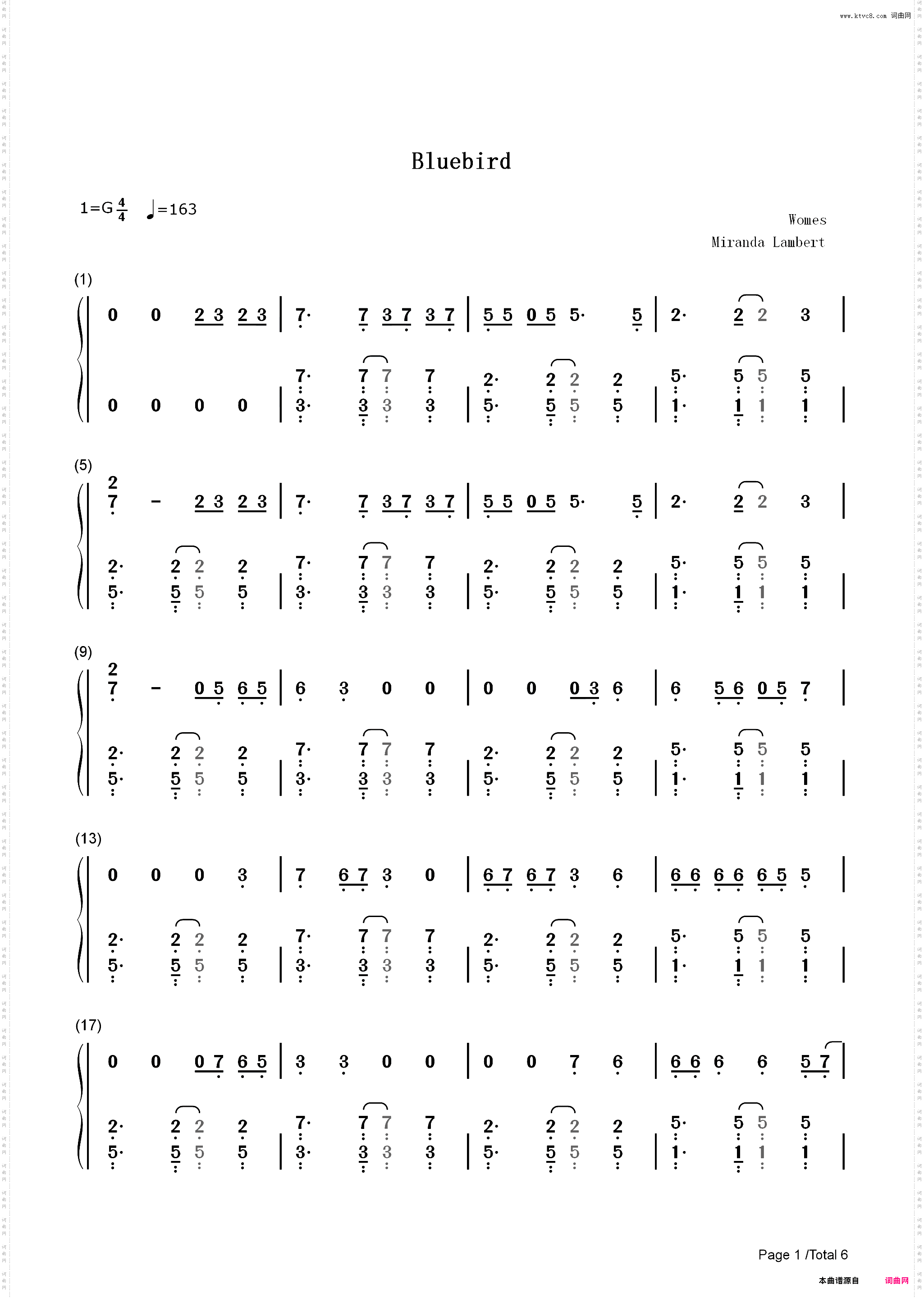 Bluebird-Miranda Lambert_简谱版