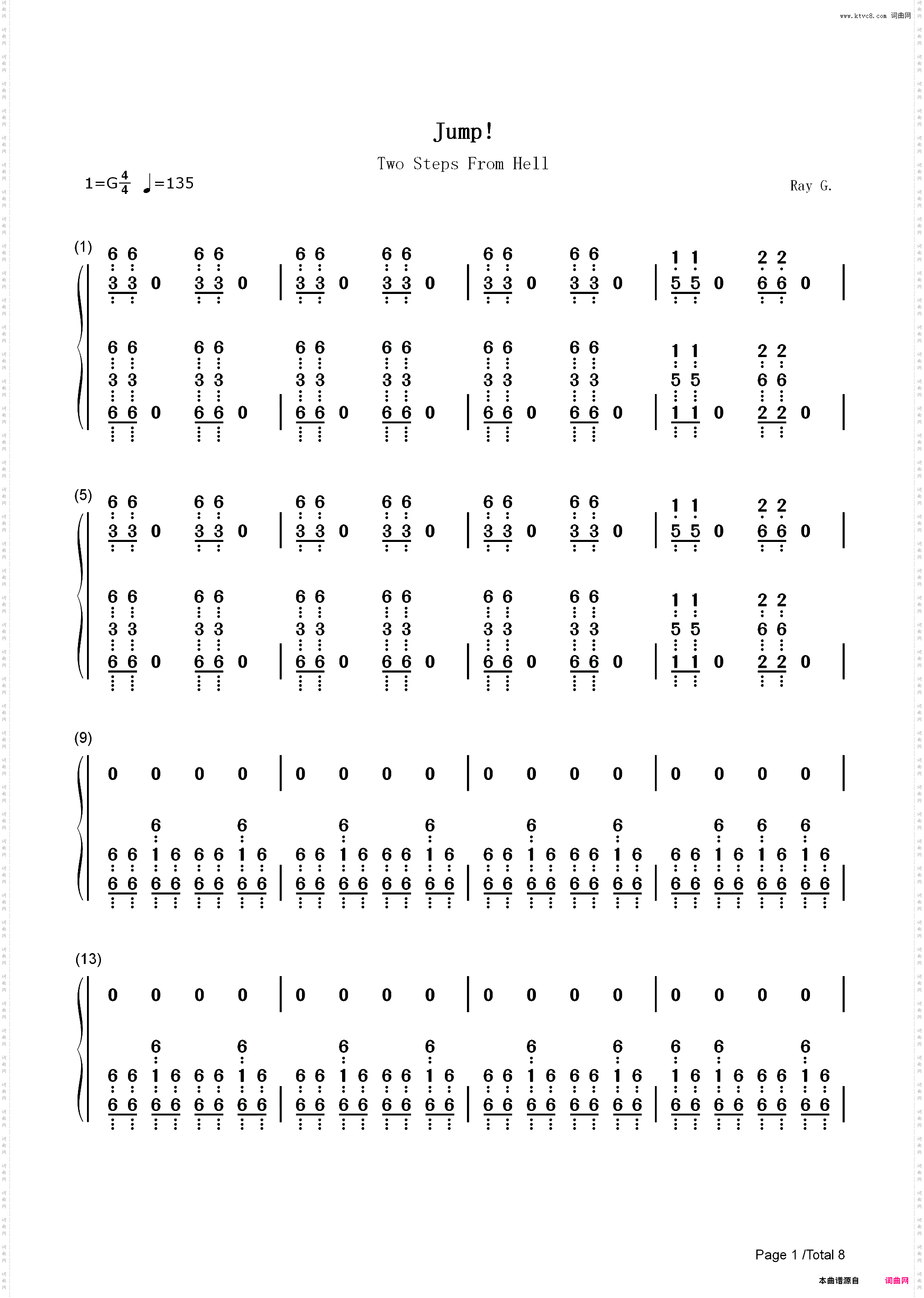 Jump-Two Steps From Hell_简谱版
