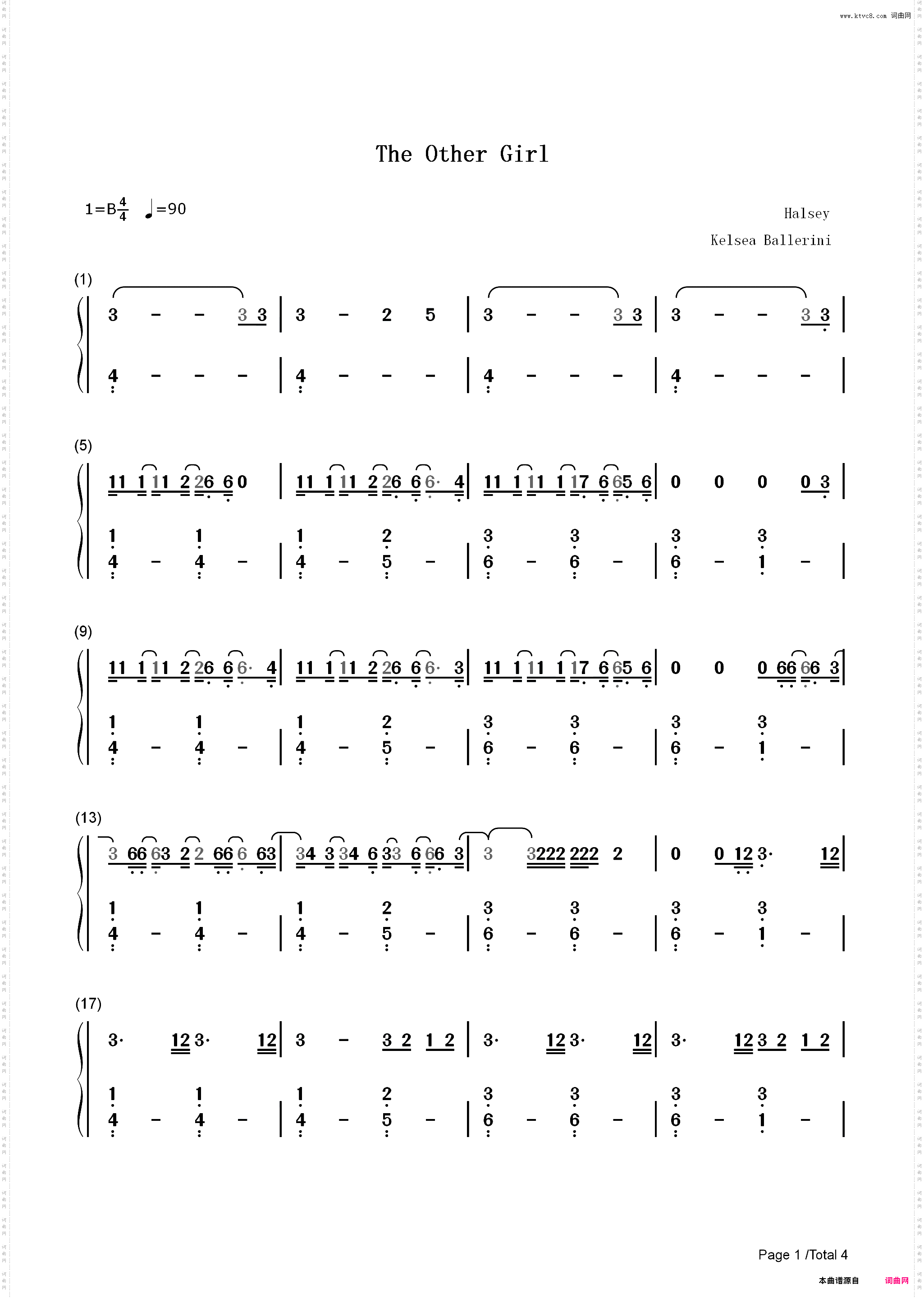 The Other Girl-Kelsea Ballerini ft Halsey_简谱版