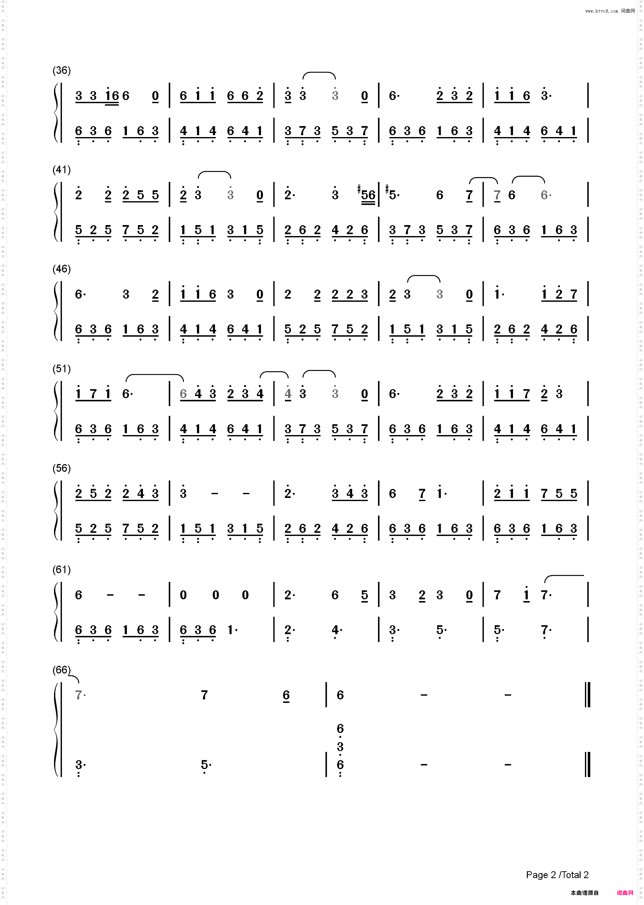 深夜一角-C调简单版_简谱版