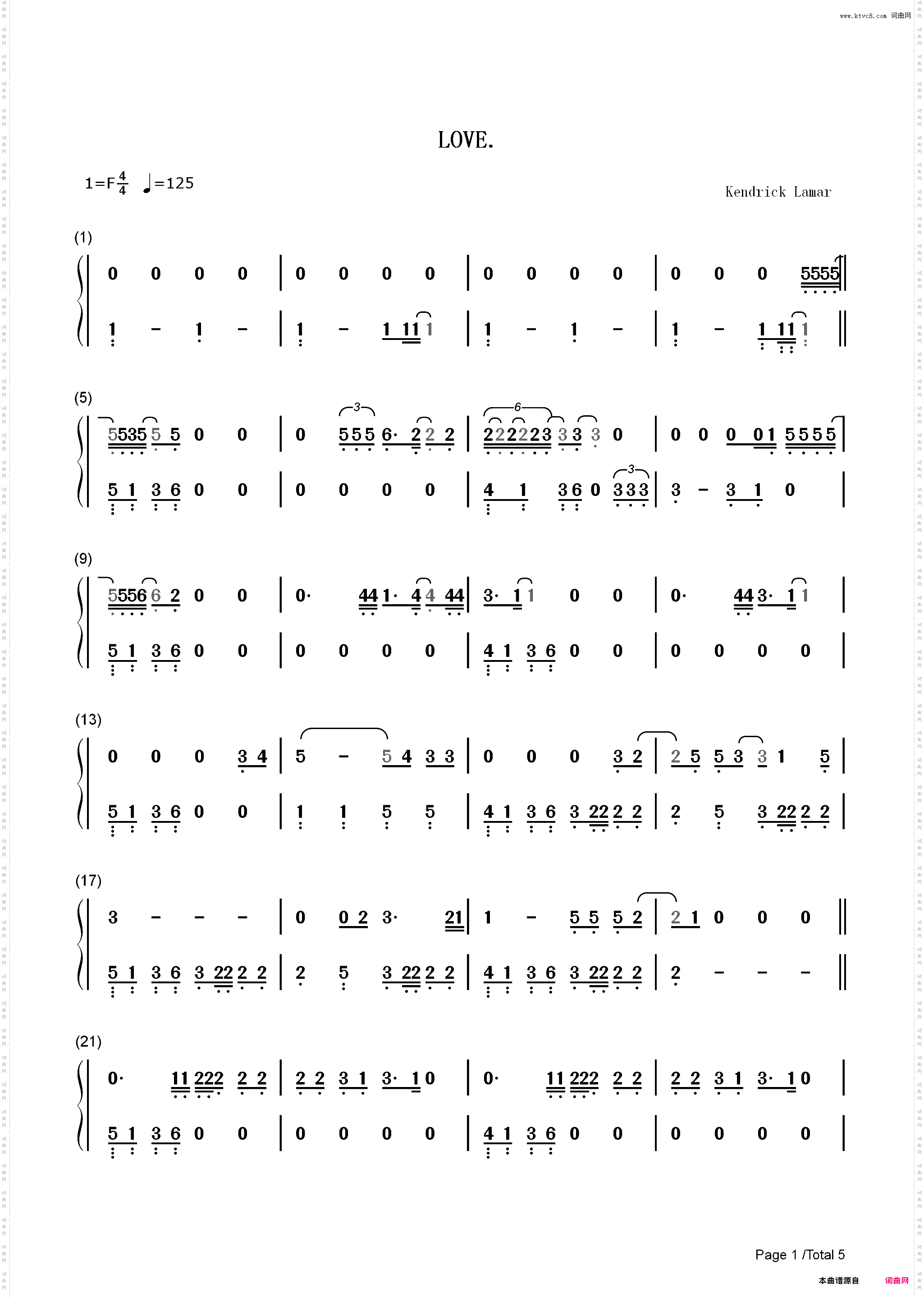 Love-Kendrick Lamar_简谱版