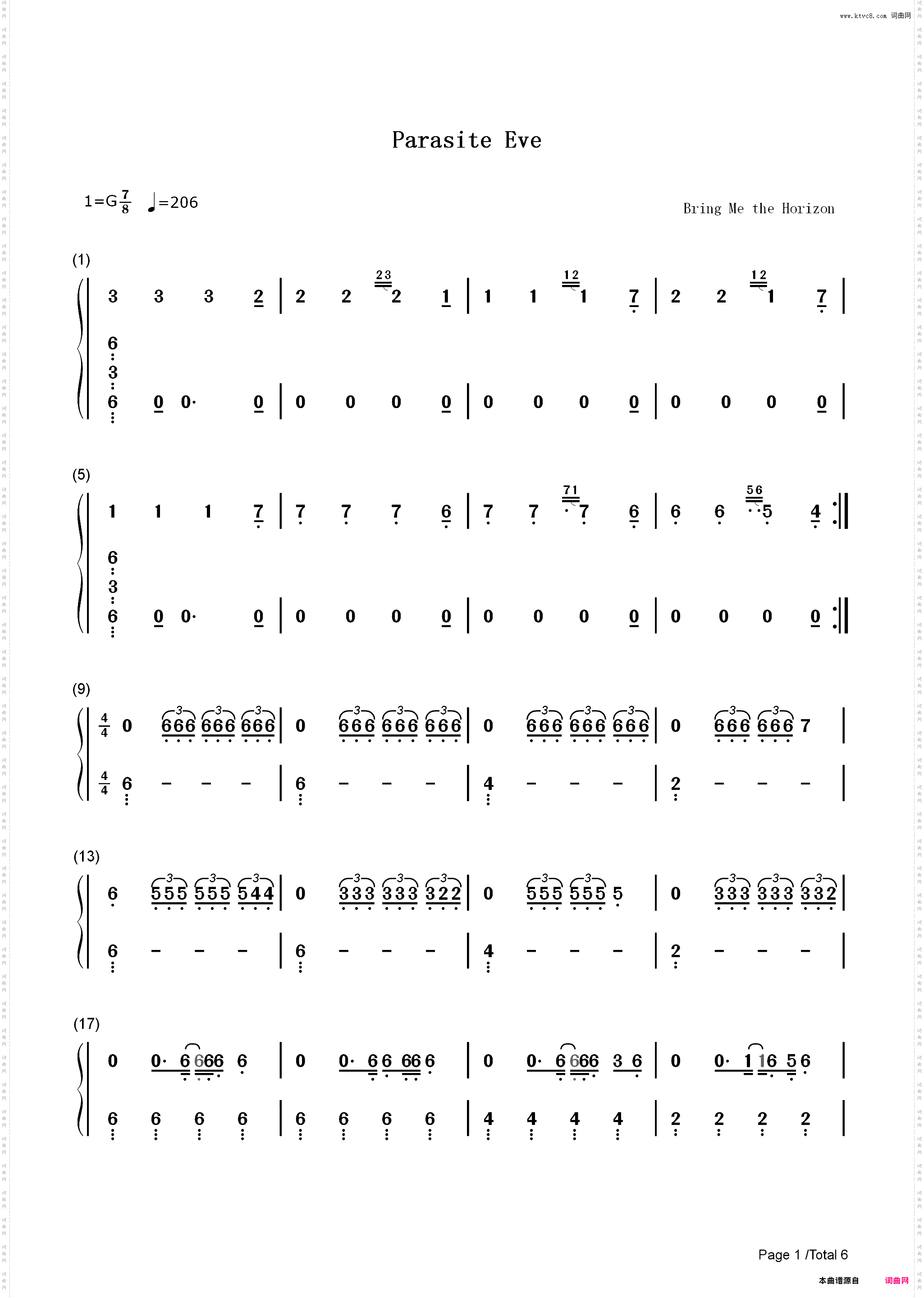 Parasite Eve-Bring Me the Horizon_简谱版