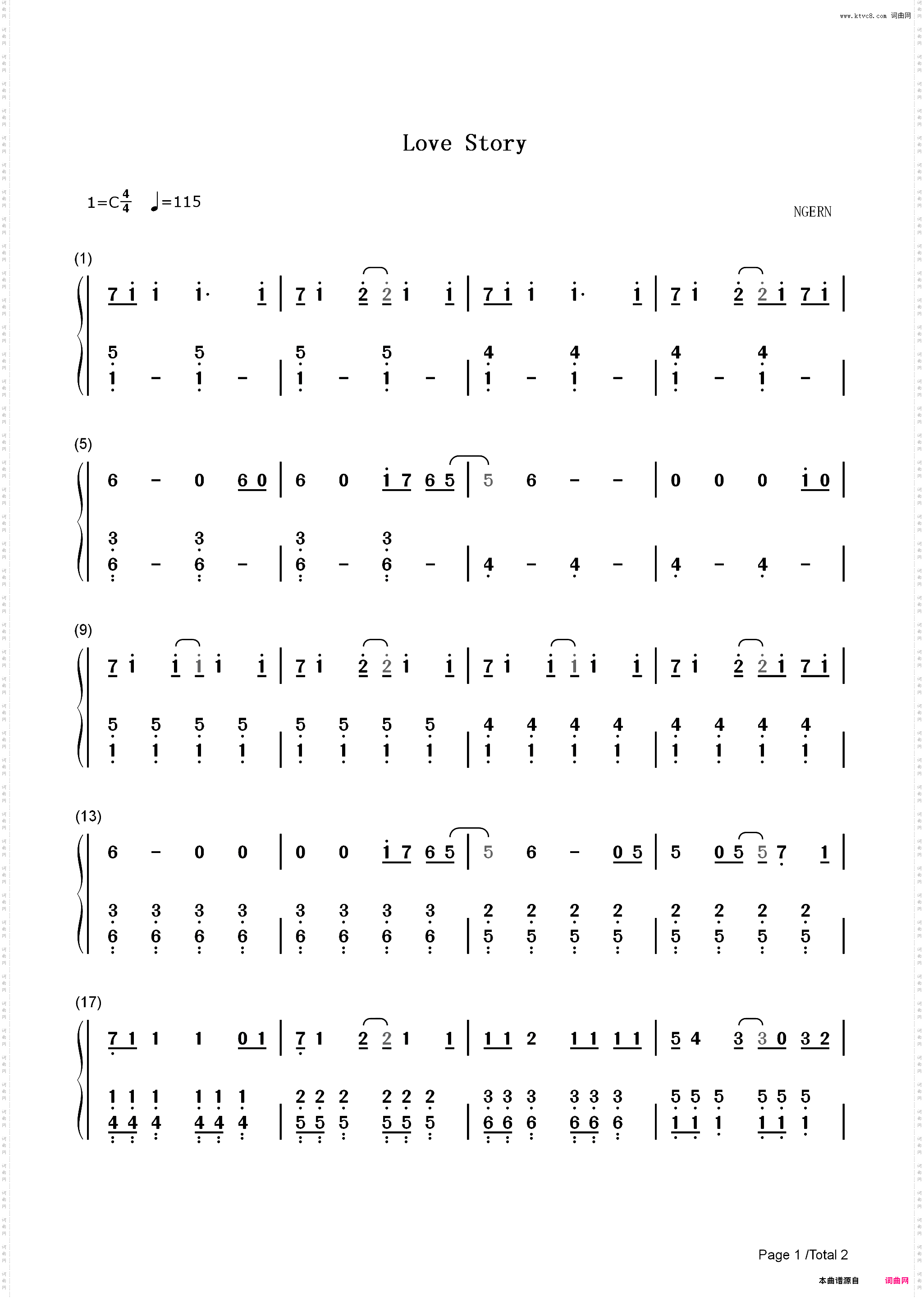 Taylor Swift-爱情故事-C调简单版_简谱版