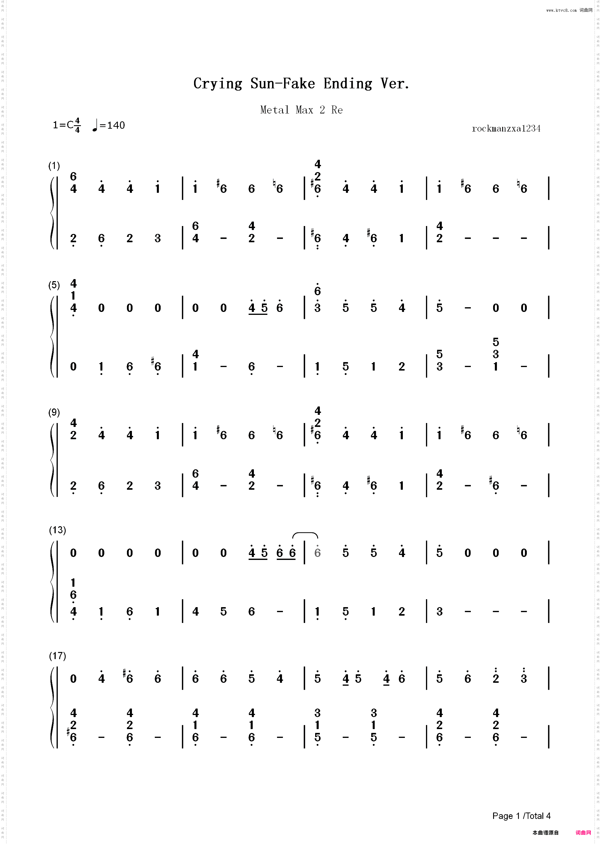 Crying Sun-重装机兵2重制版BGM_简谱版