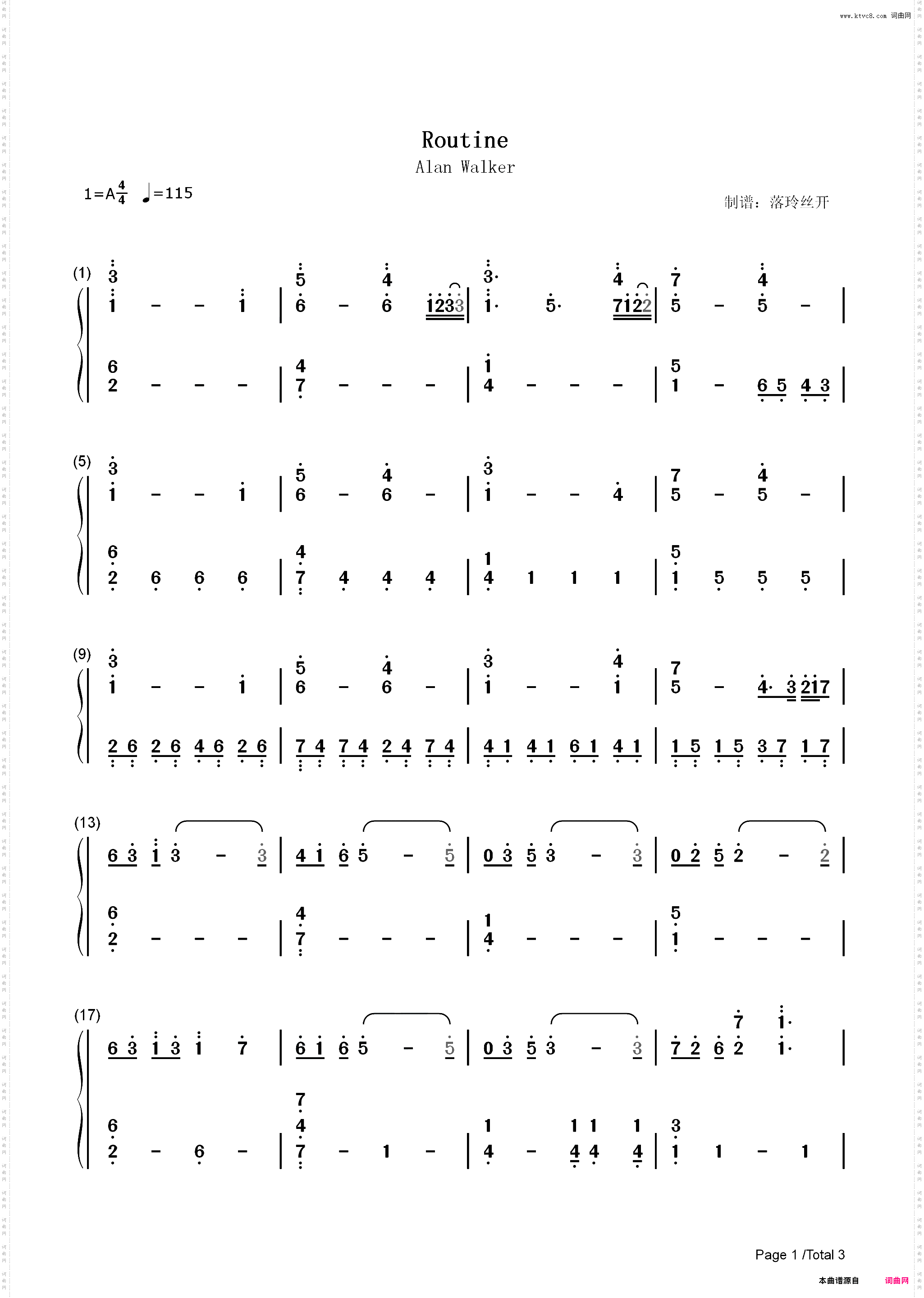 Routine-Alan Walker_简谱版