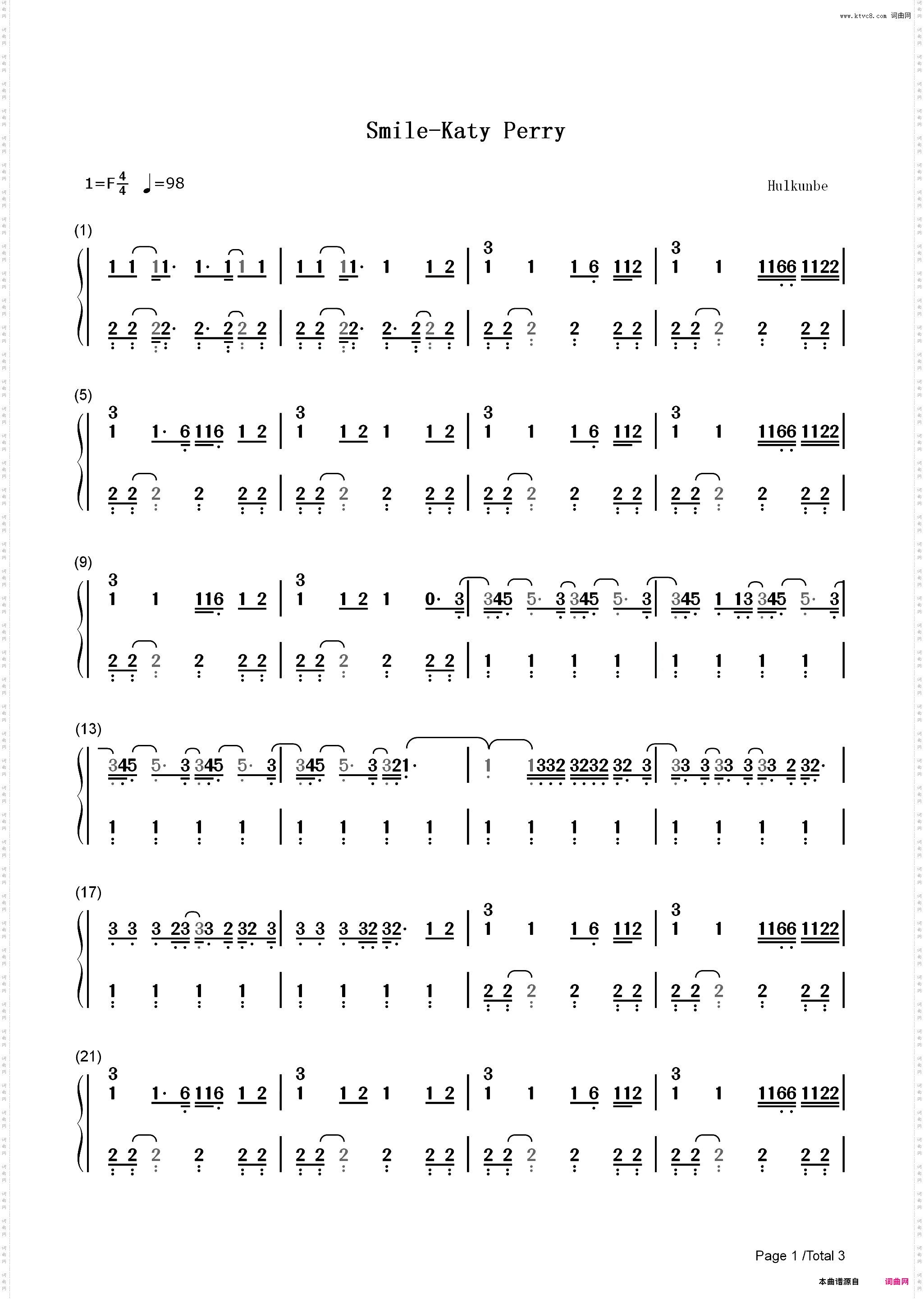 Smile-Katy Perry_简谱版