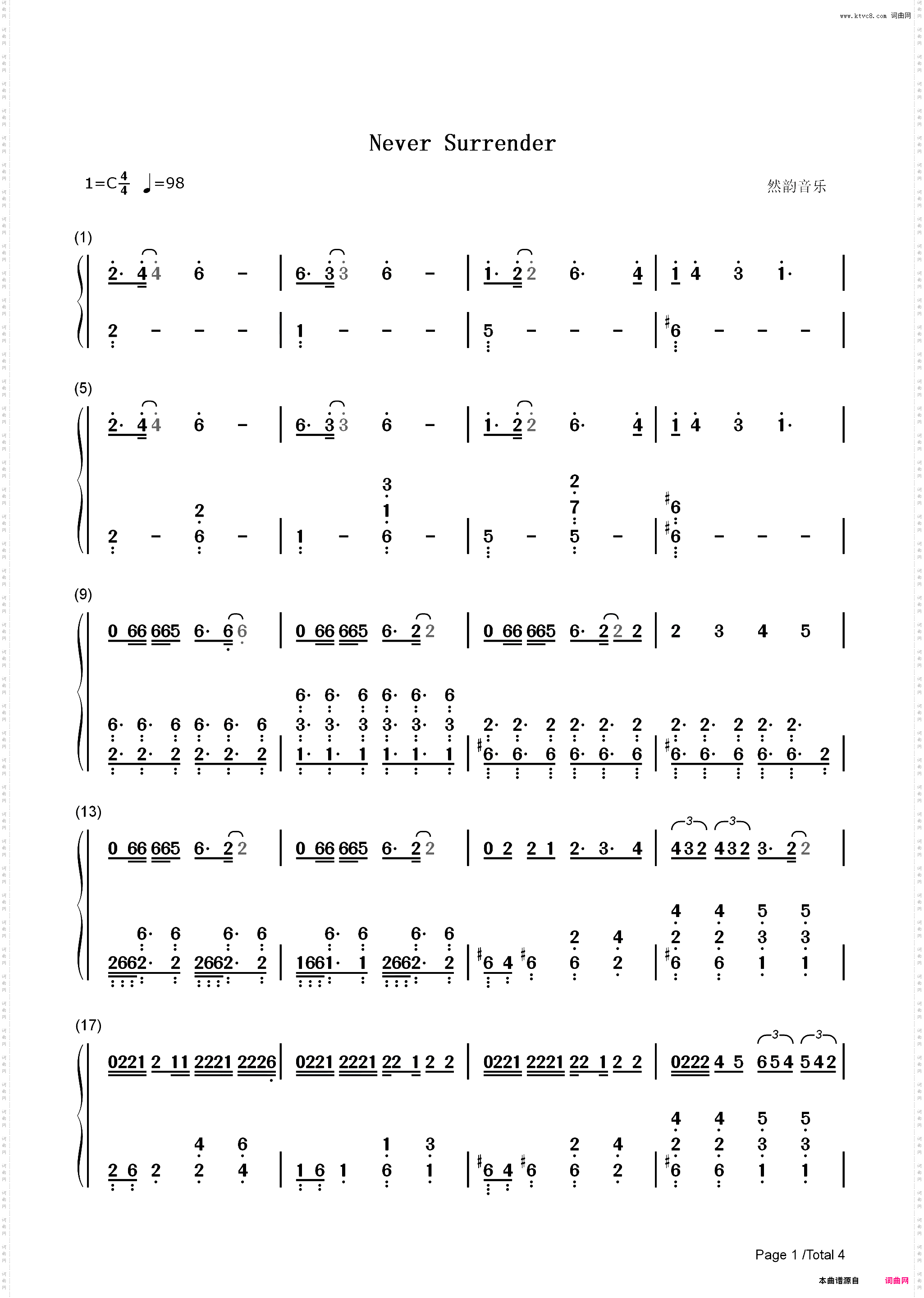 Never Surrender-R1SE_简谱版