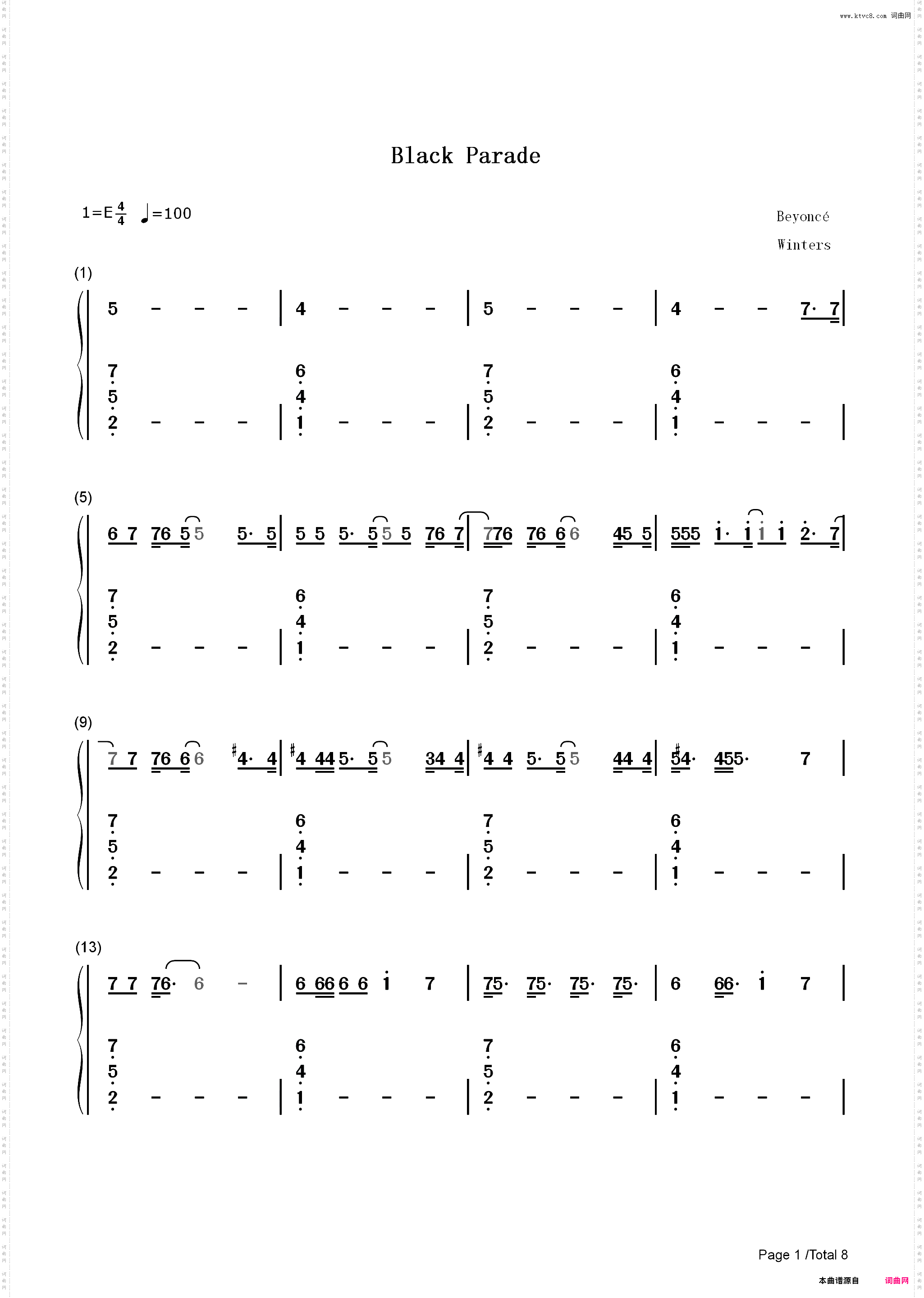 Black Parade-Beyoncé_简谱版