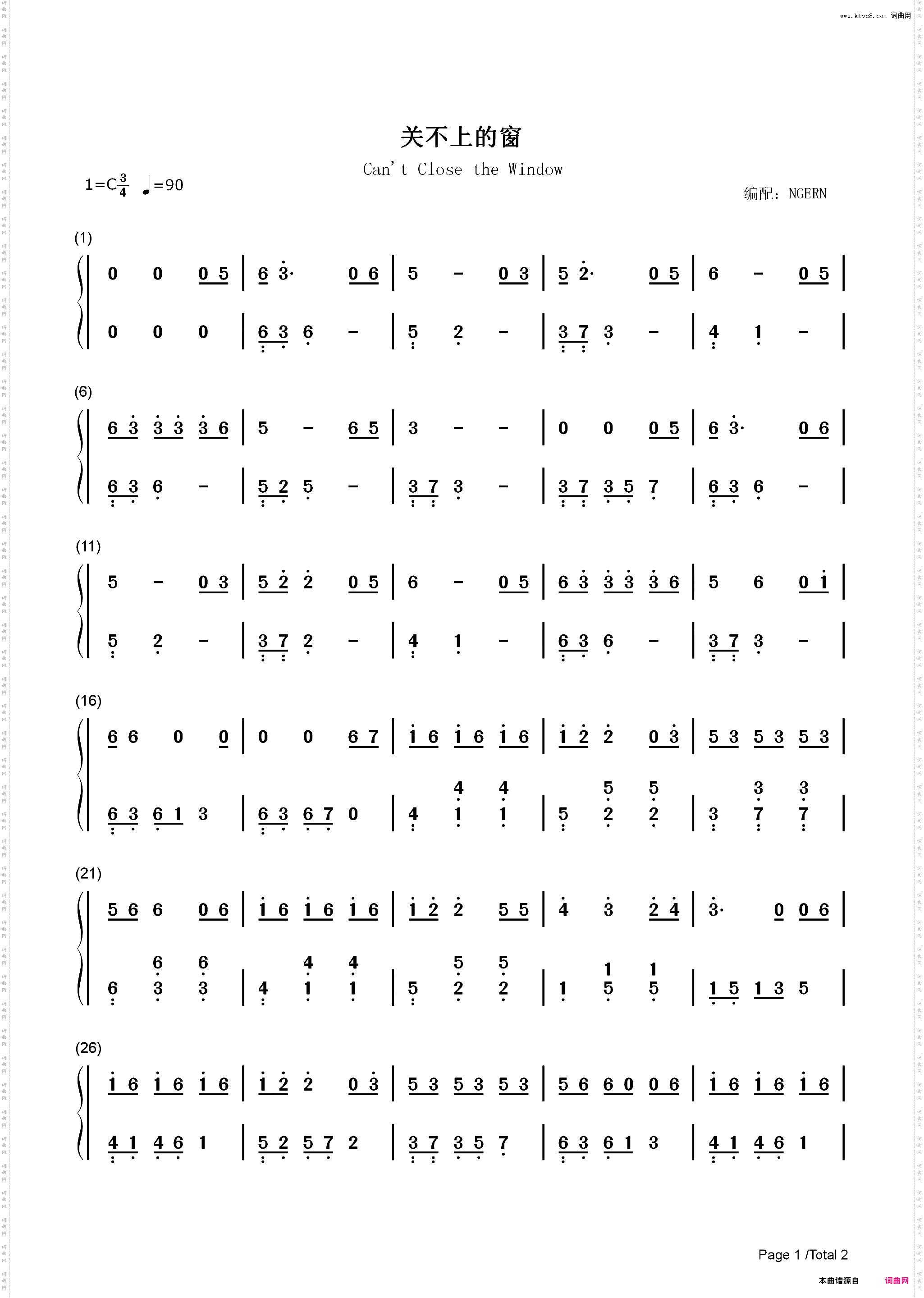 关不上的窗-一听便能勾起那曾被爱刺痛的回忆_简谱版